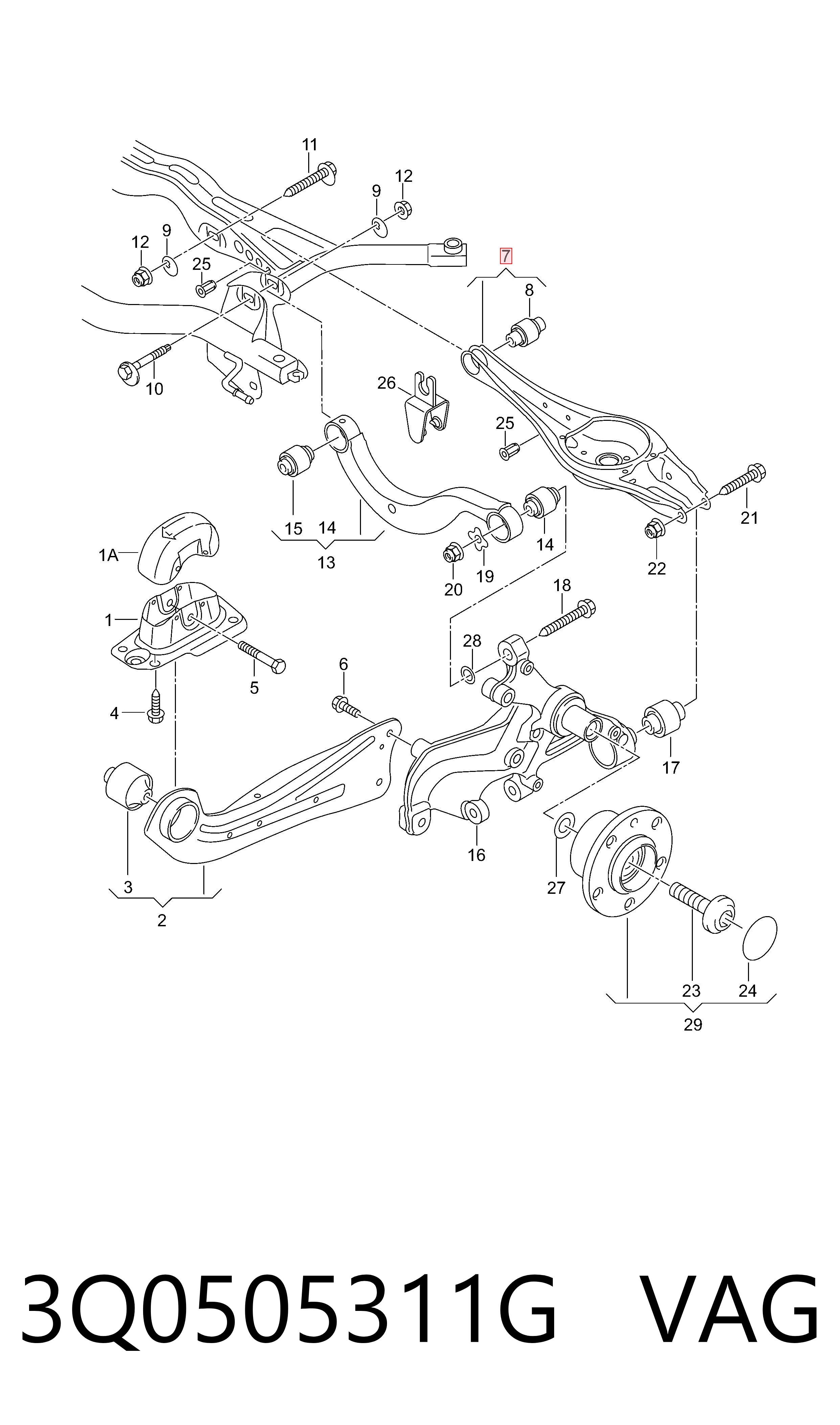 3Q0505311G VAG Brazo inferior trasero izquierdo/derecho