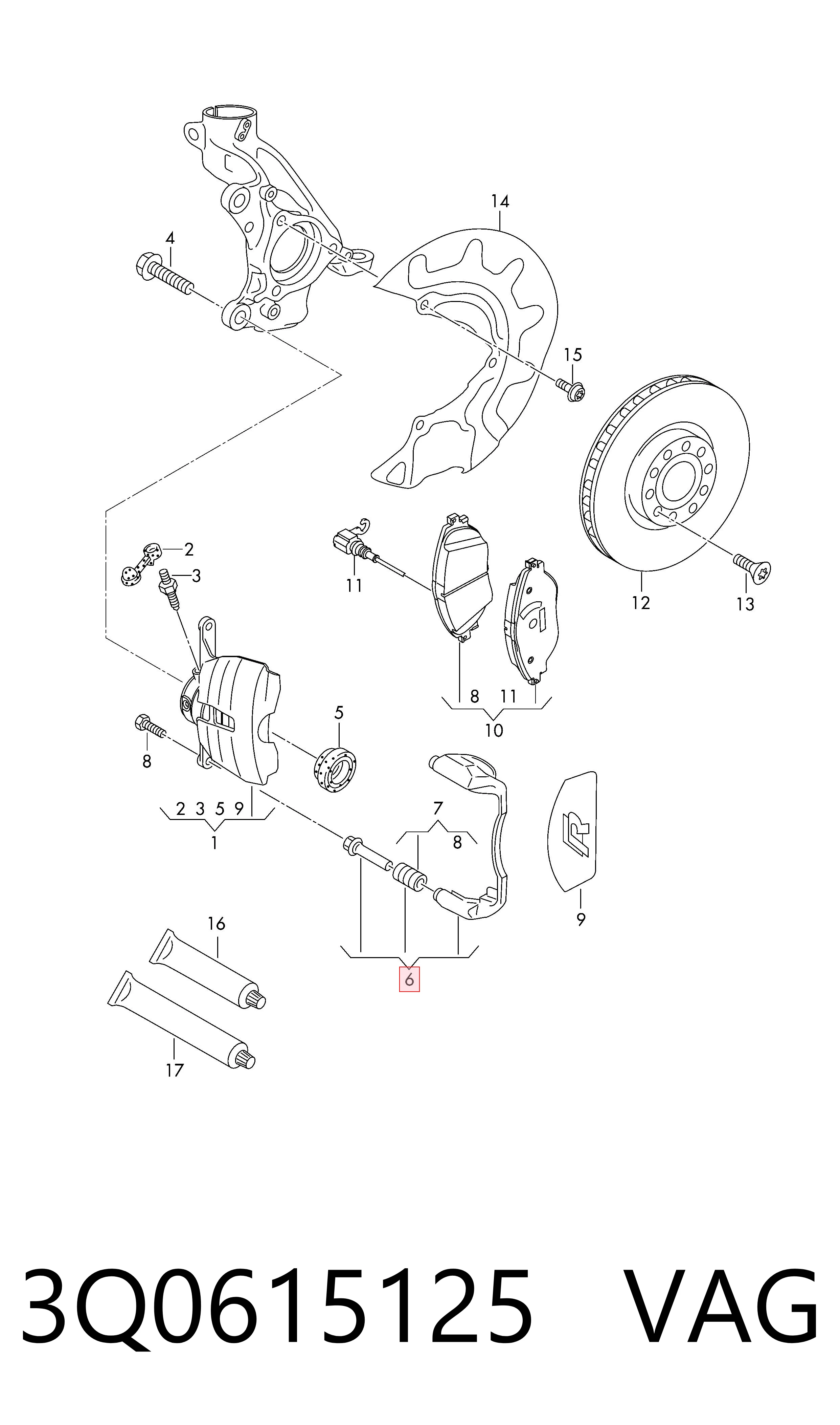 3Q0615125 VAG Soporte, pinza de freno delantera