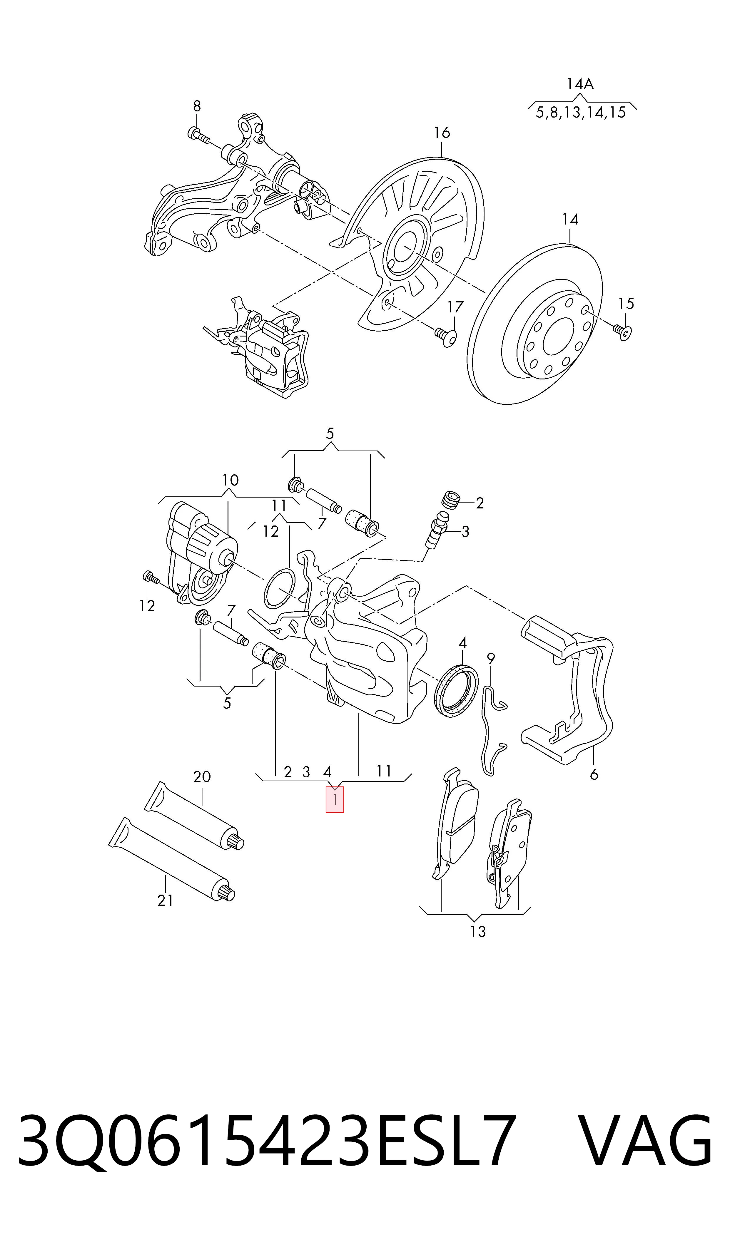 Pinza de freno trasera izquierda VAG 3Q0615423ESL7 precio, desde 127,78 EUR