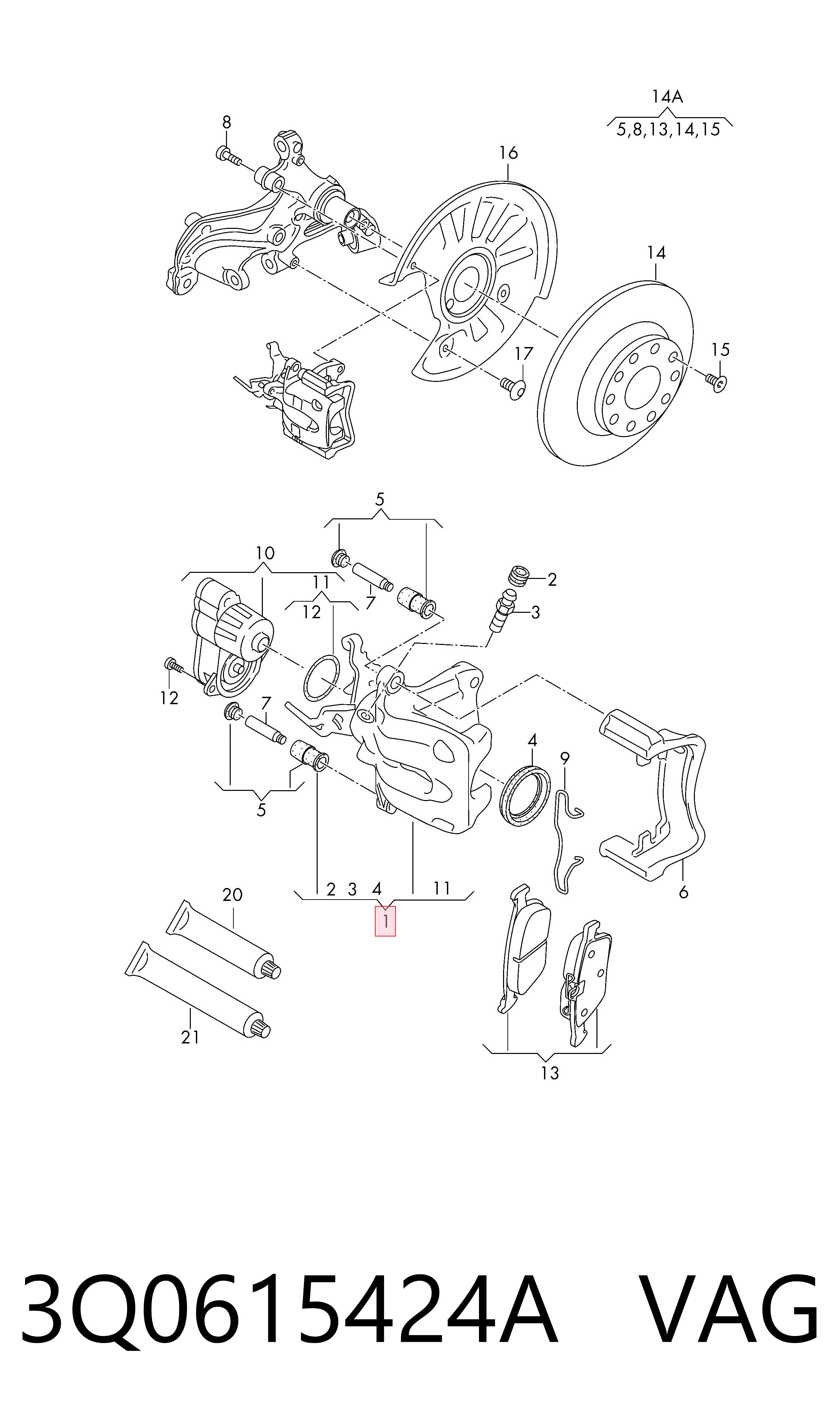 Comprar 3Q0615424A VAG Pinza de freno trasera derecha