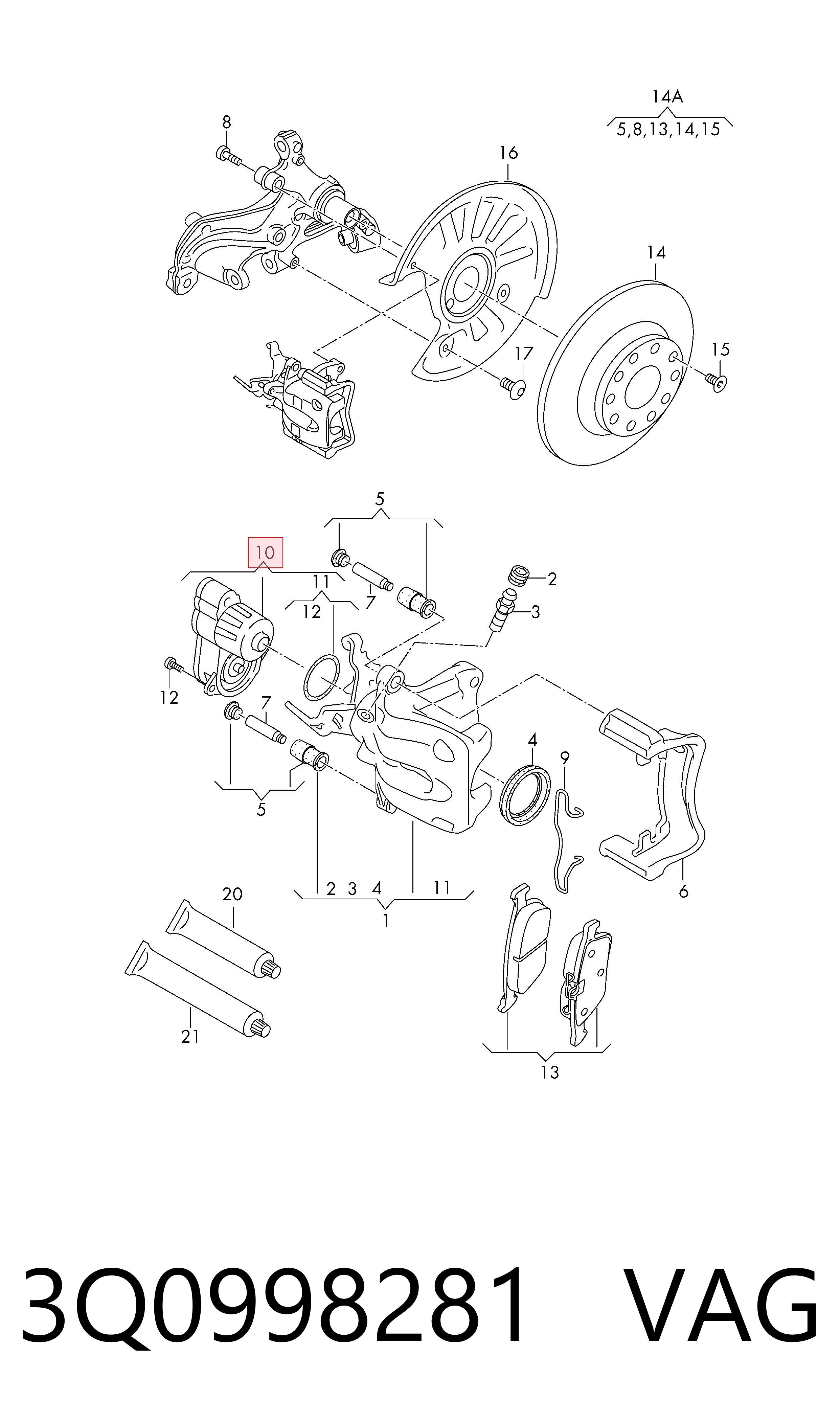 3Q0998281 VAG Motor del actuador de la pinza de freno trasera