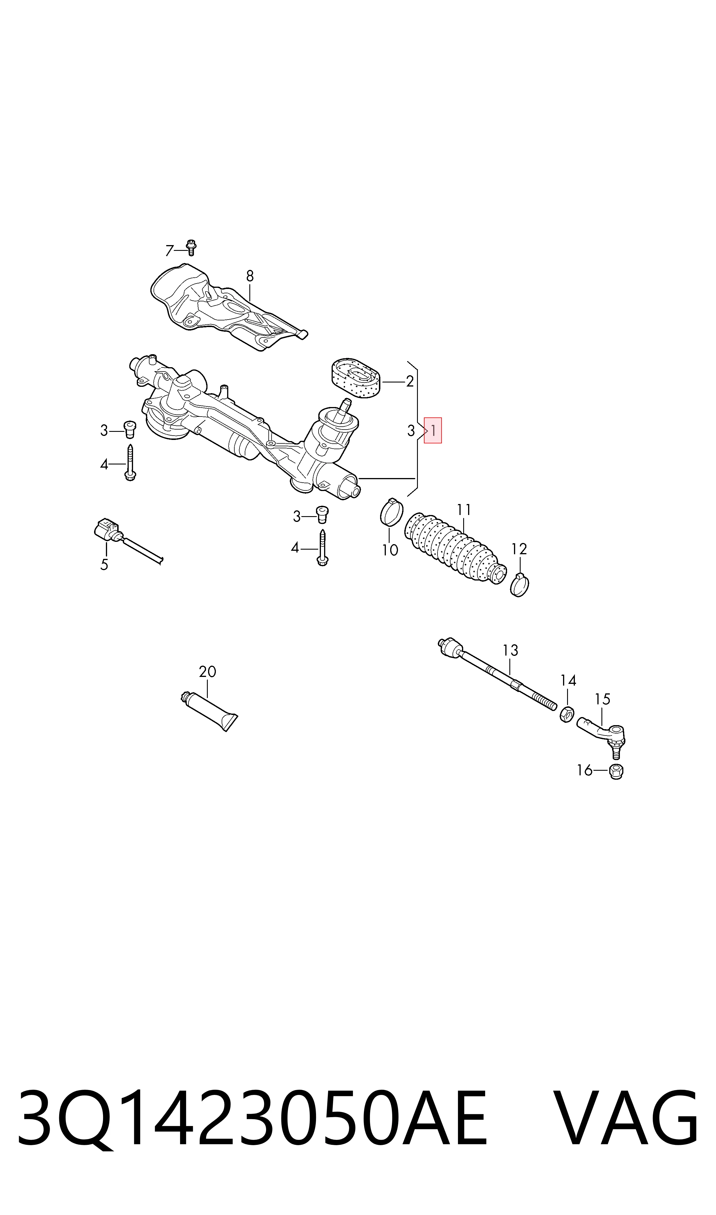 Cremallera caja de direccion para Volkswagen Passat B8 3G2, CB2