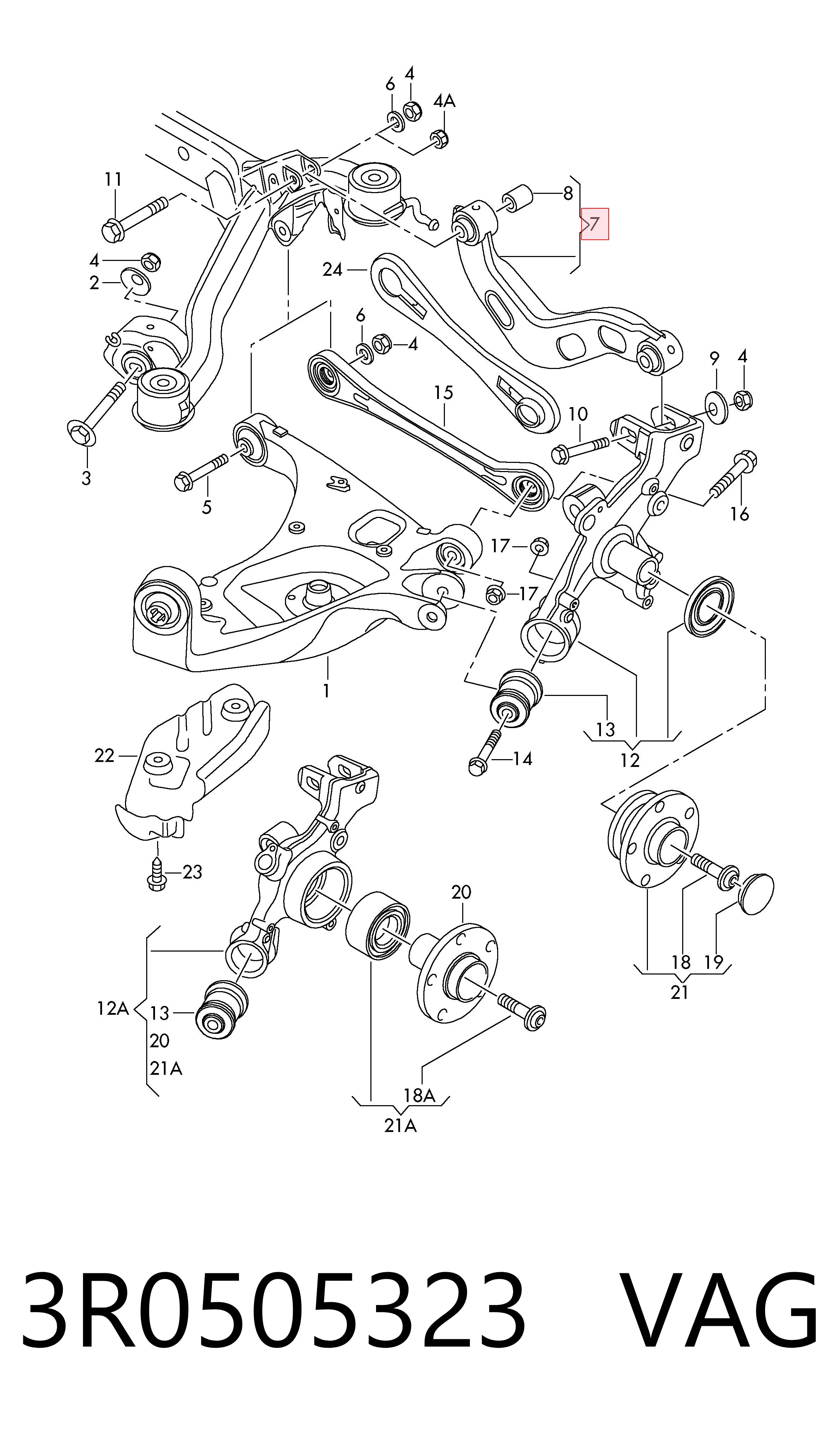 3R0505323 VAG Brazo superior izquierdo de la suspensión trasera