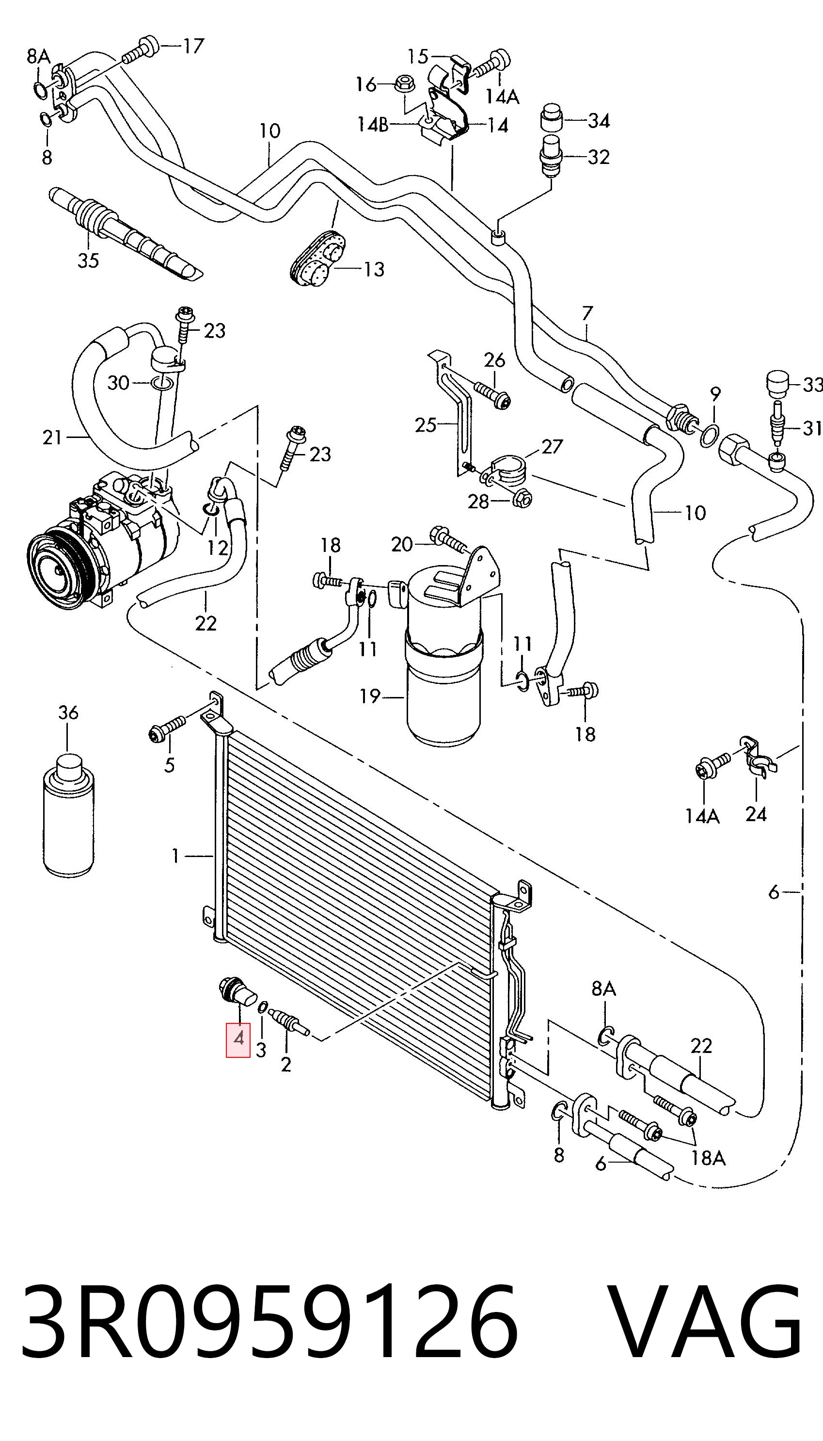 3R0959126 VAG Sensor de baja presion aire acondicionado