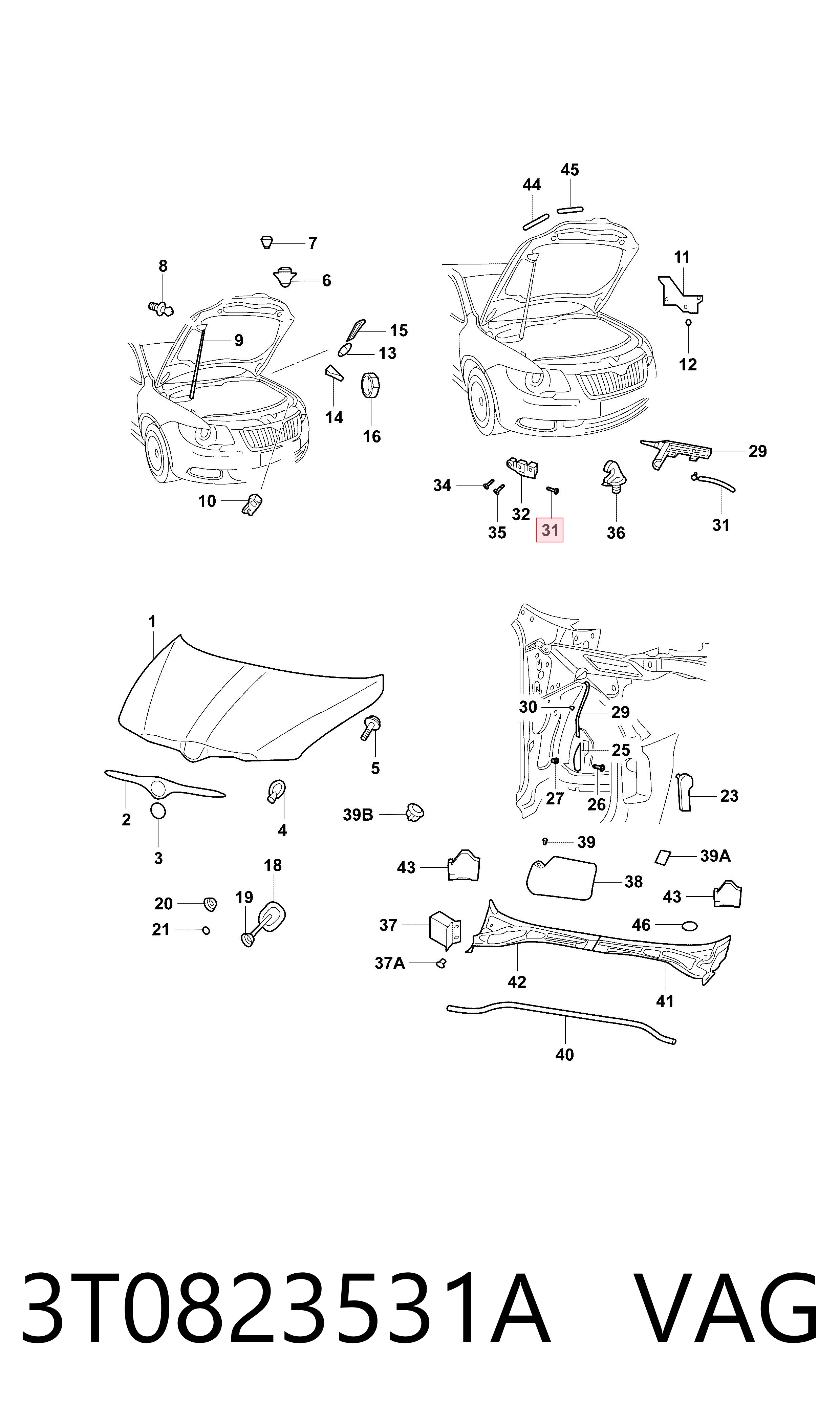 Cable de capó del motor 3T0823531A VAG