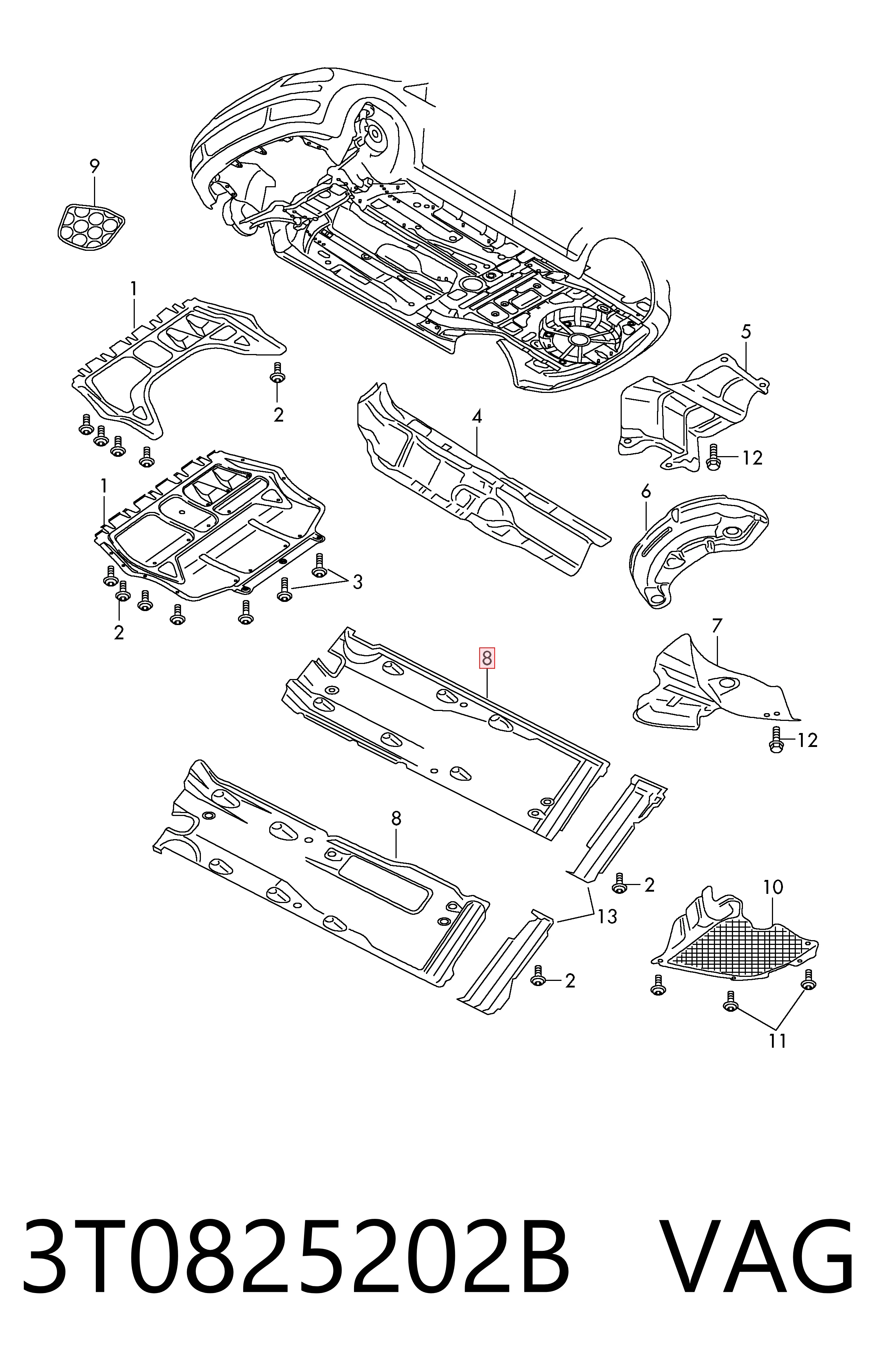 3T0825202B VAG Protección inferior derecha