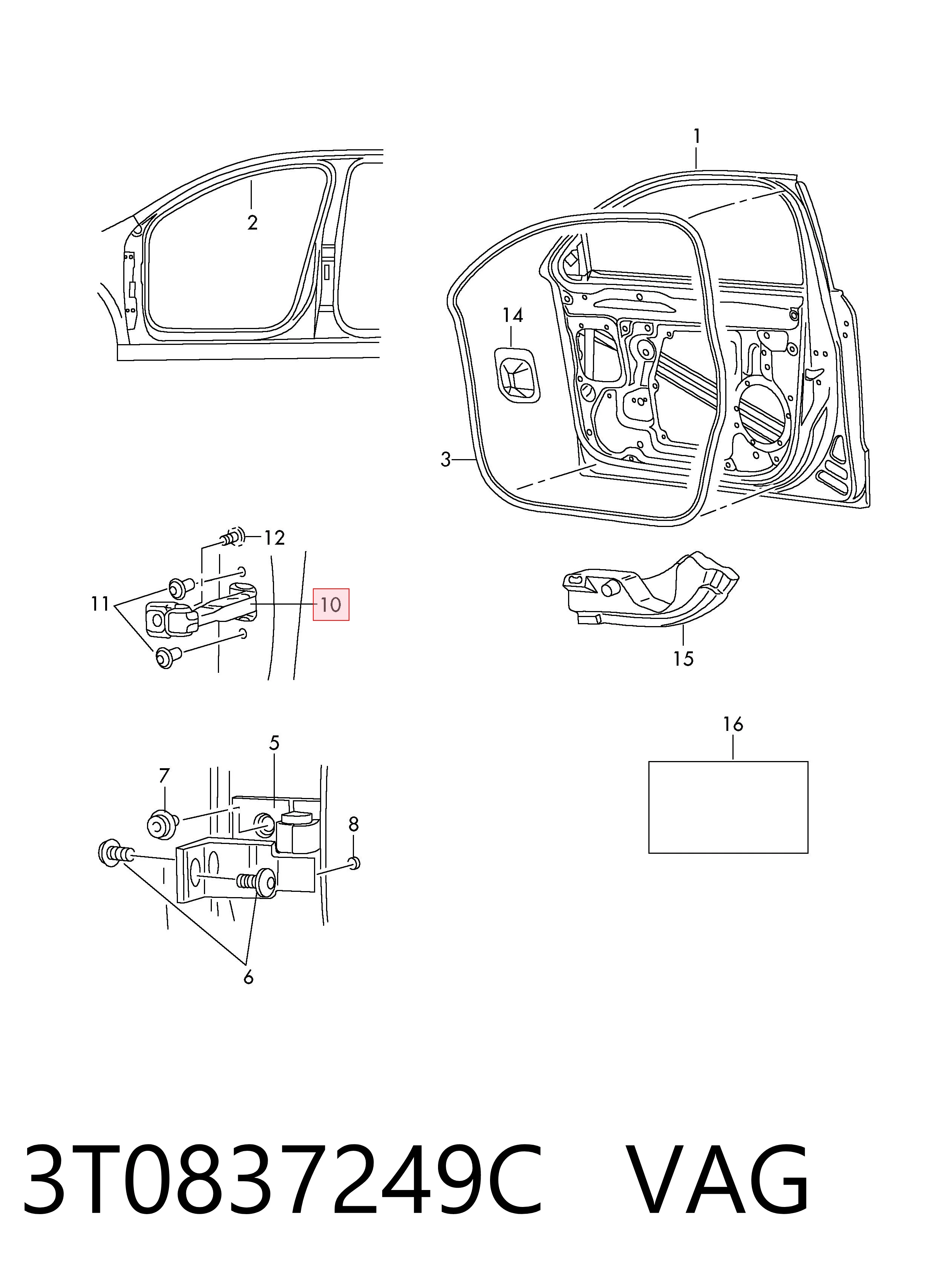 3T0837249C VAG Limitador de apertura de puerta delantera