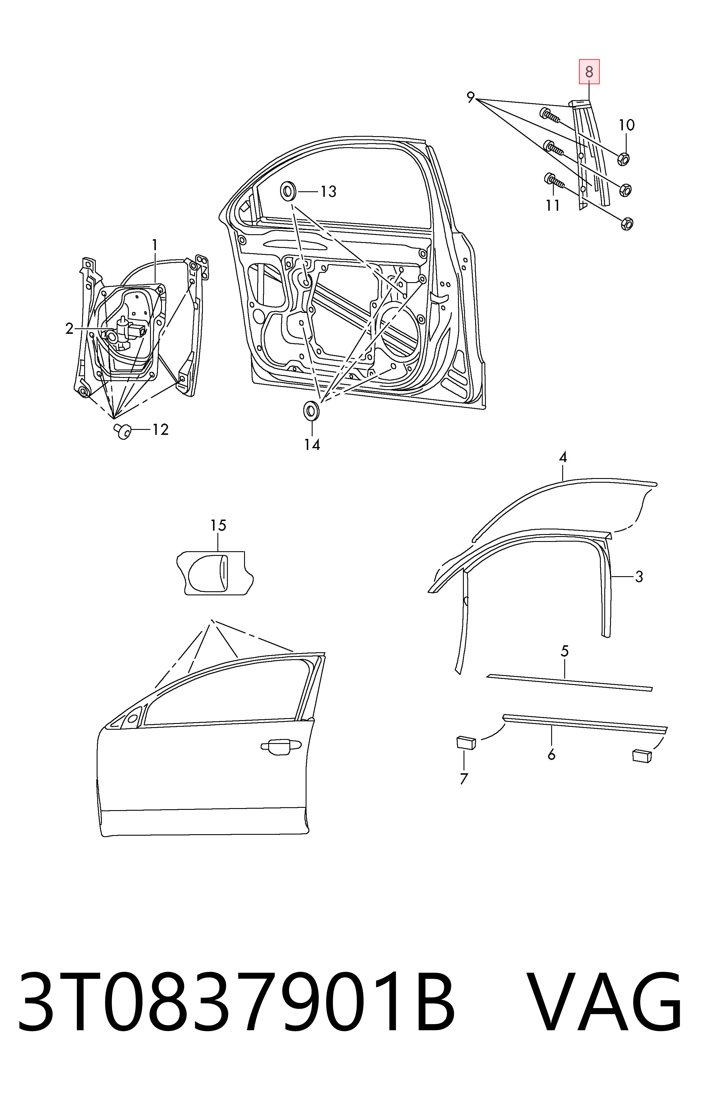 3T0837901B VAG Moldura vertical de puerta delantera izquierda