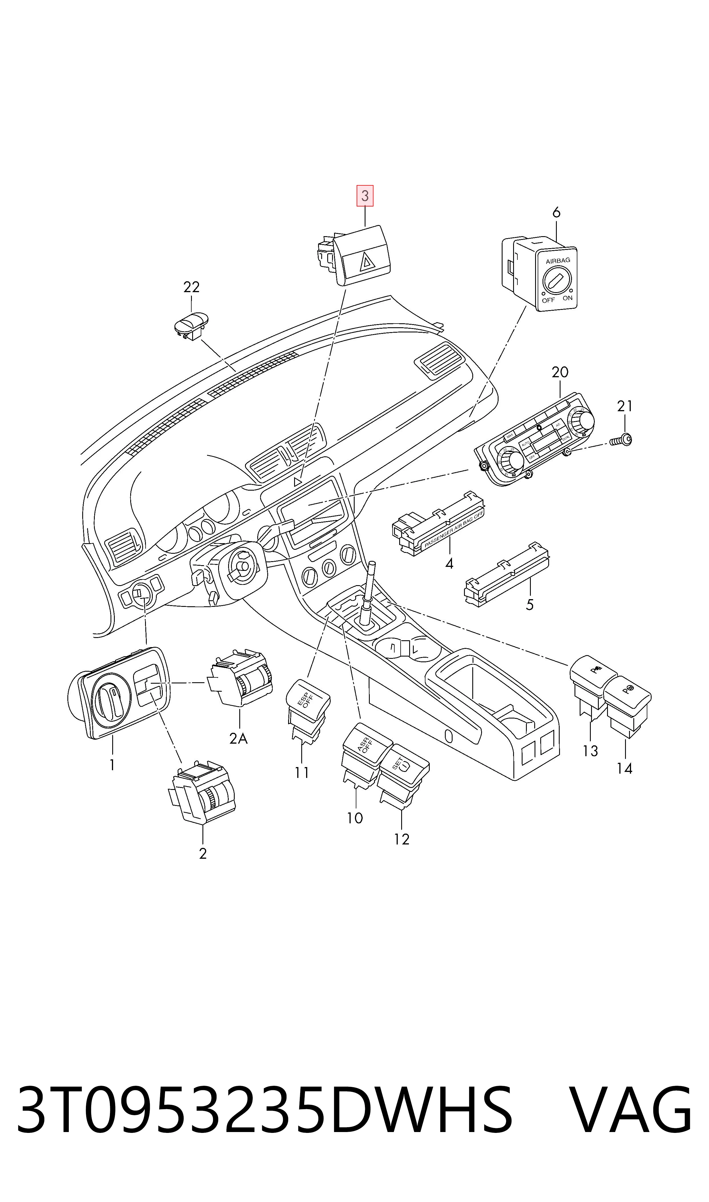 Boton de luz de emergencía para Skoda SuperB II 3T4