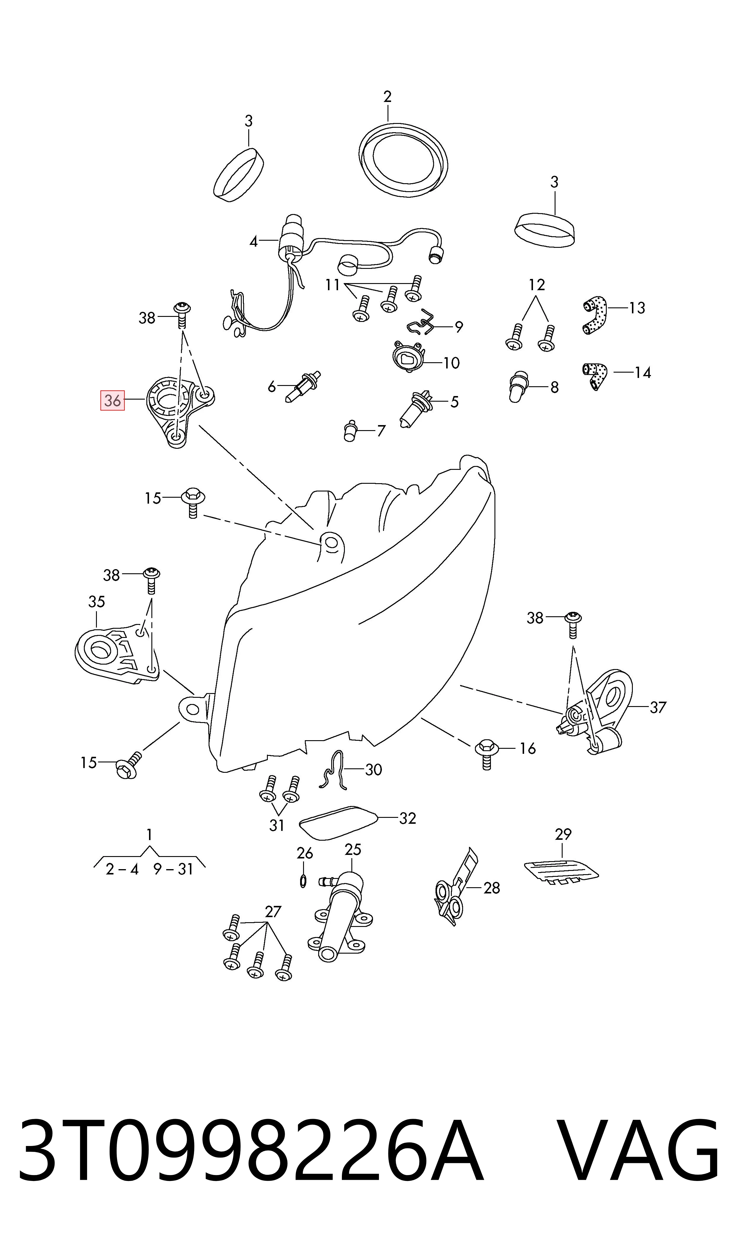3T0998226A VAG Soporte de fijación del faro delantero derecho