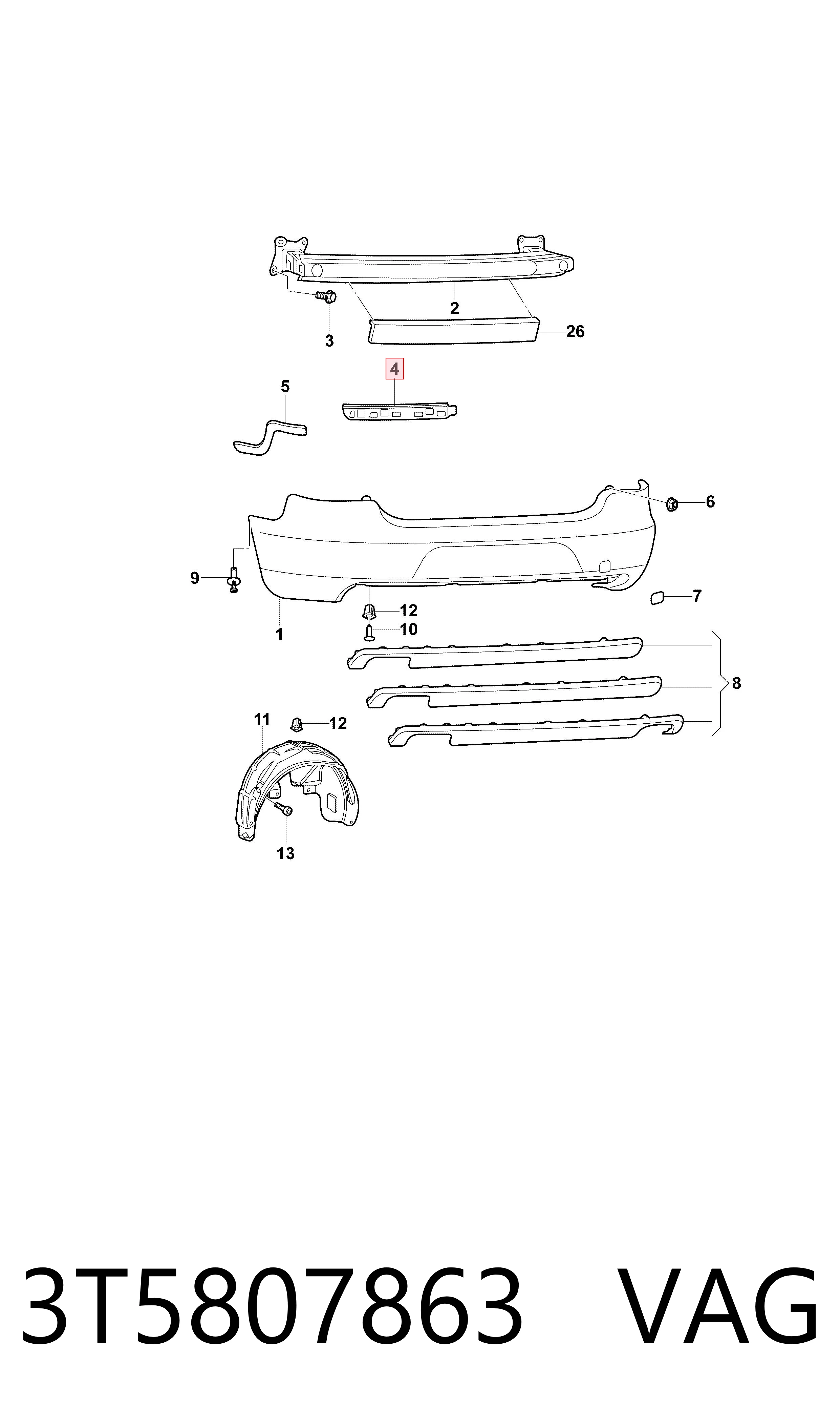 3T5807863 VAG Soporte de paragolpes trasero izquierdo