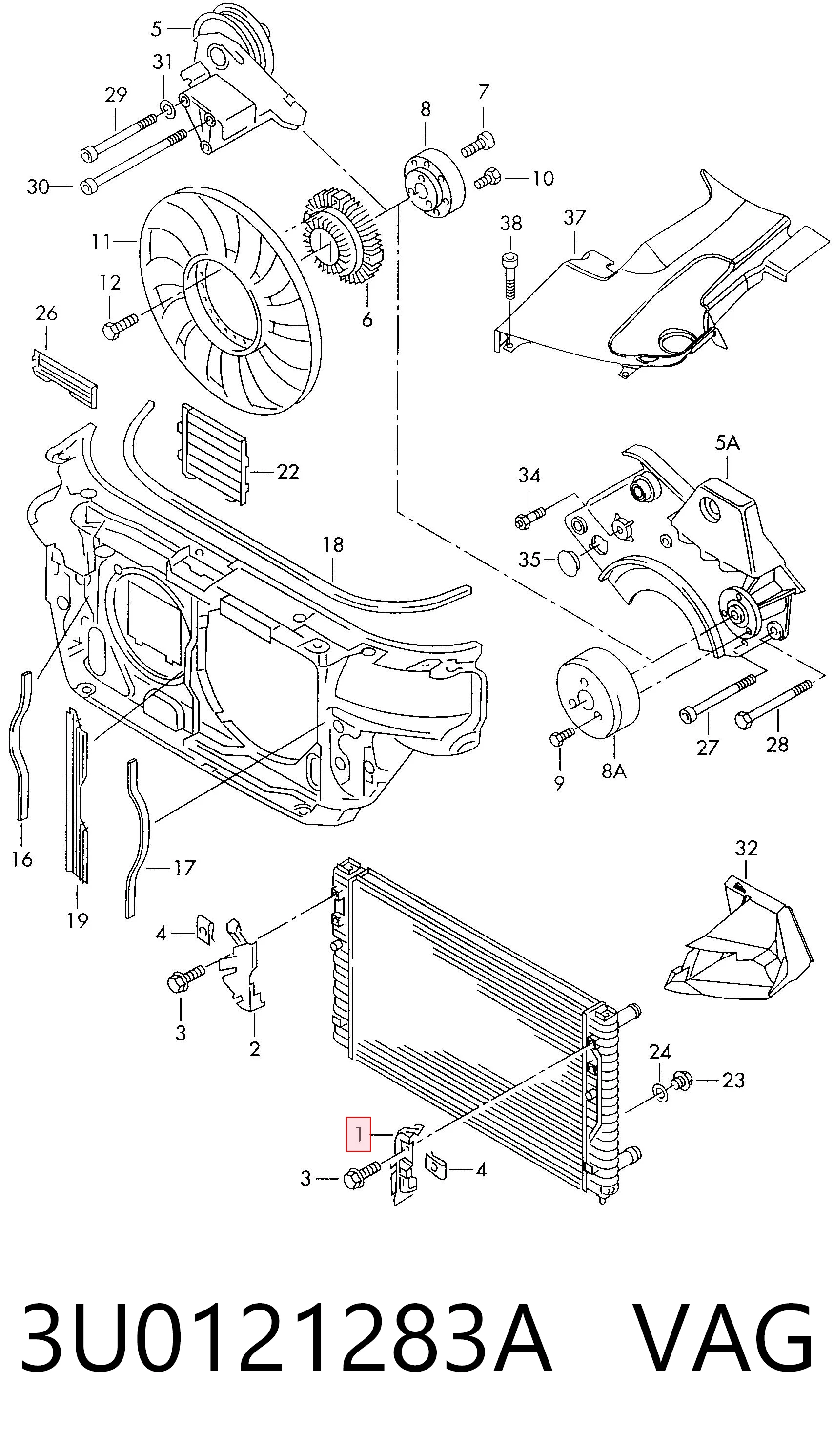 3U0121283A VAG Deflector de aire del radiador izquierdo