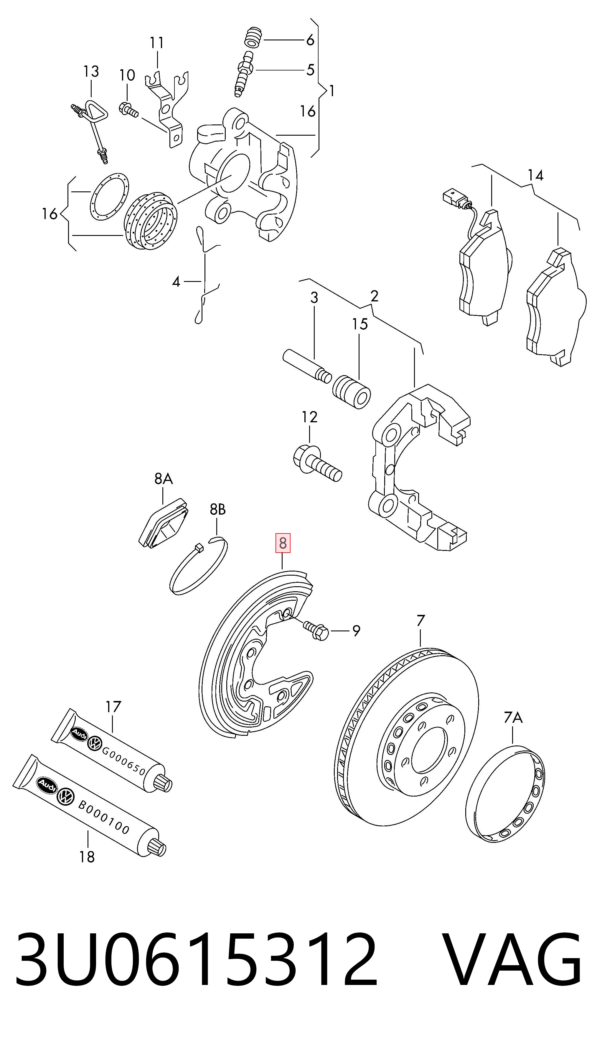 3U0615312 VAG Protector de disco de freno delantero derecho