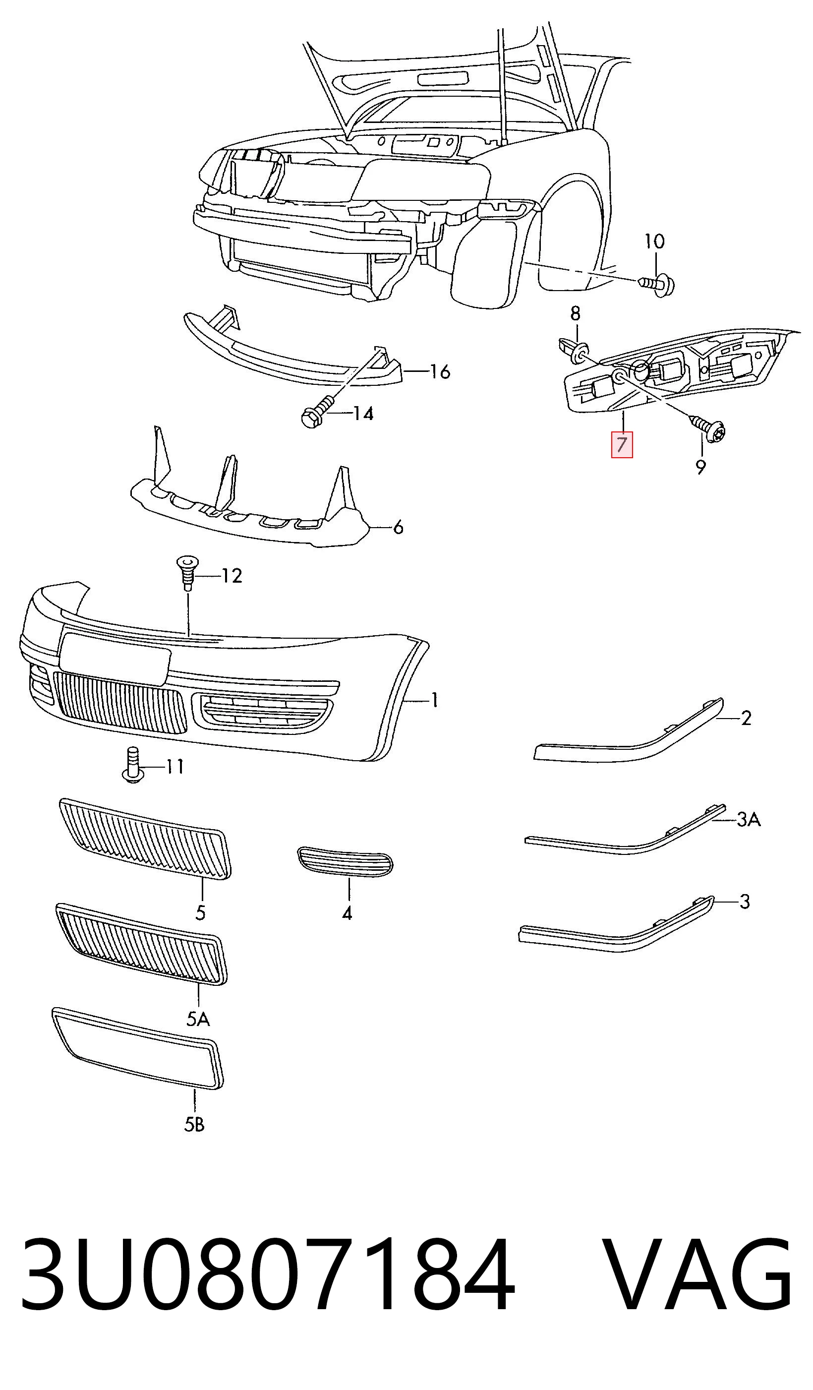 3U0807184 VAG Soporte de parachoques delantero derecho