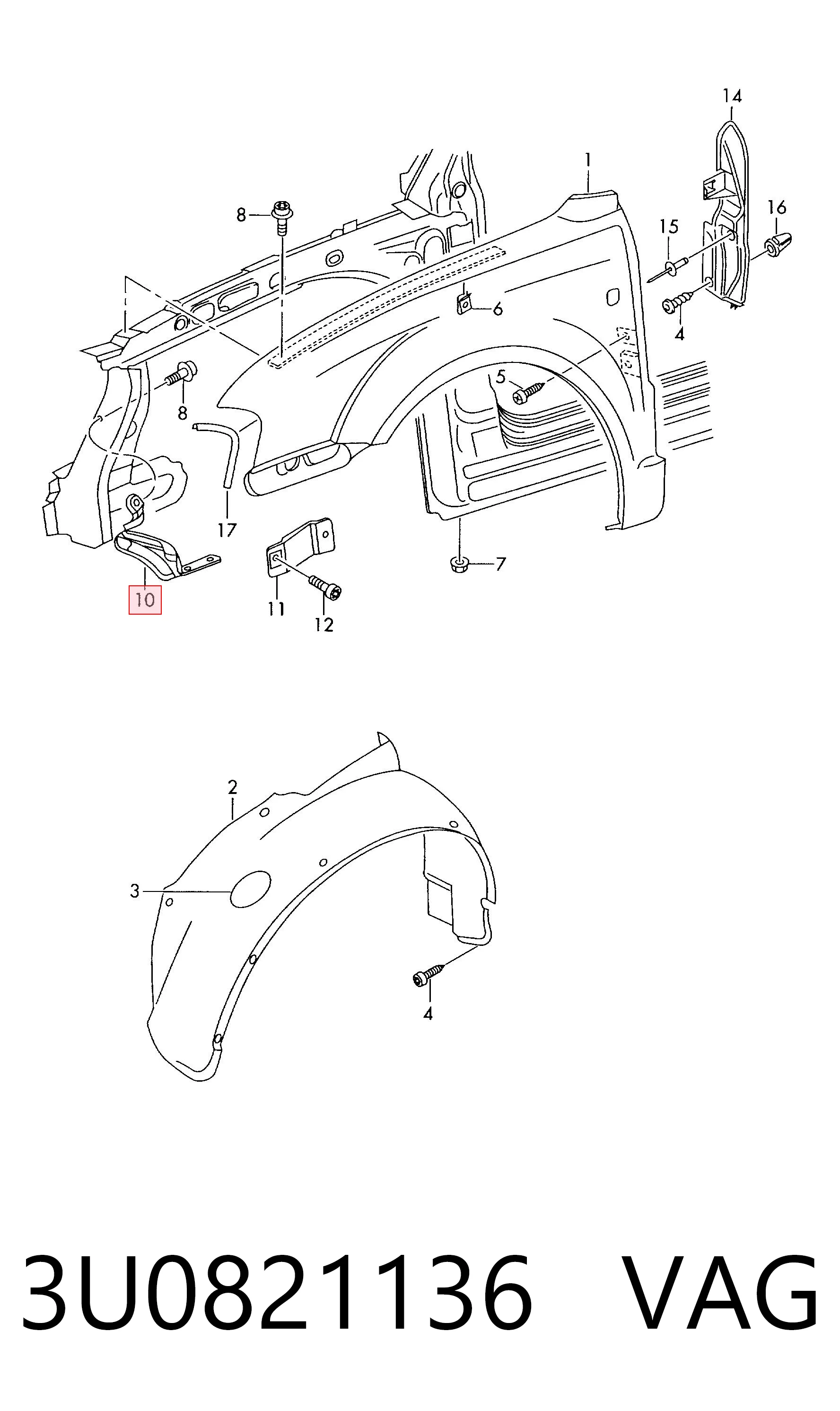 3U0821136 VAG Soporte delantero de guardabarros delantero derecho