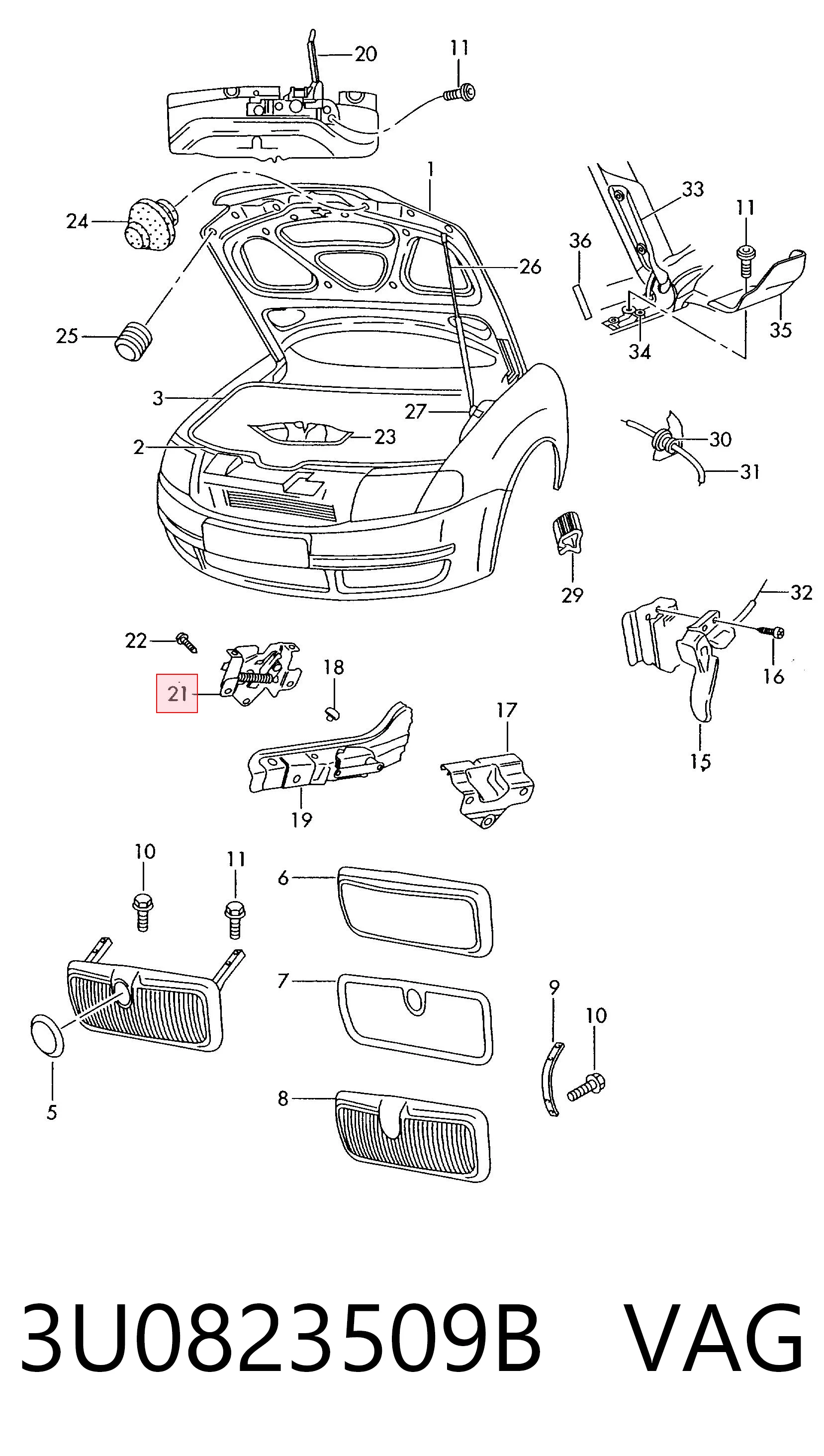 3U0823509B VAG Cerradura de Capot