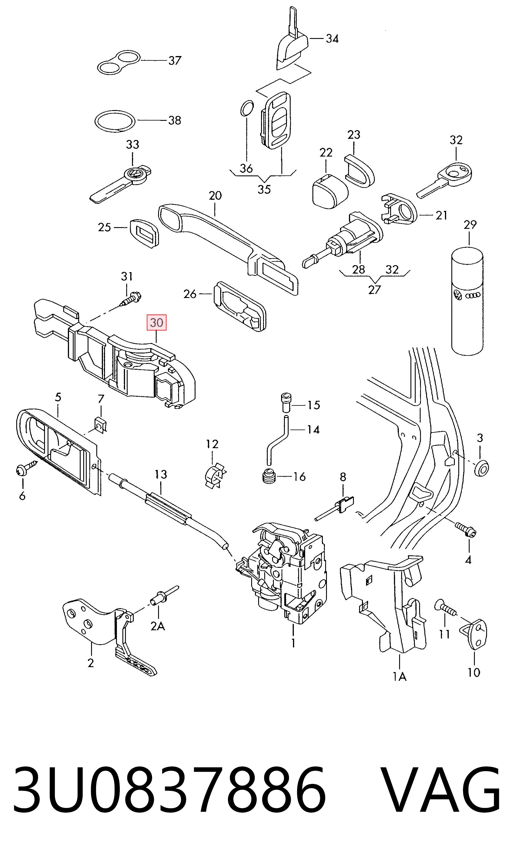 3U0837886 VAG Soporte de manija exterior de puerta derecha