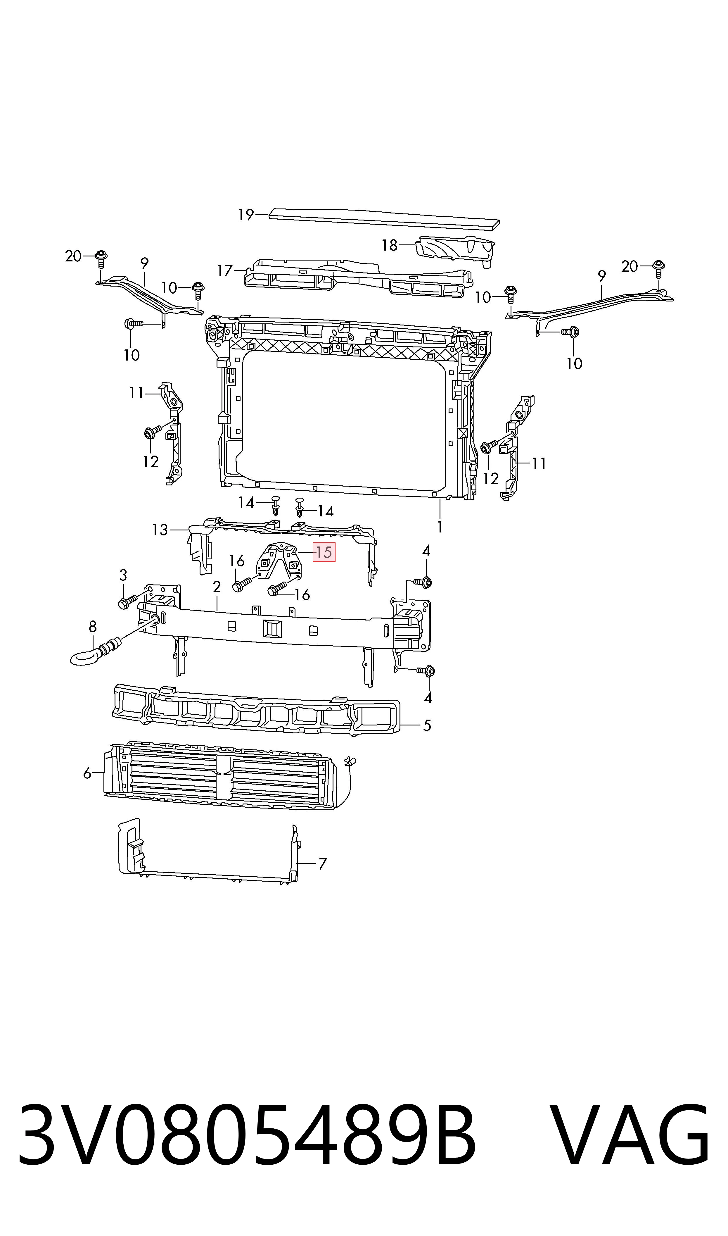 3V0805489B VAG Soporte de parachoques delantero