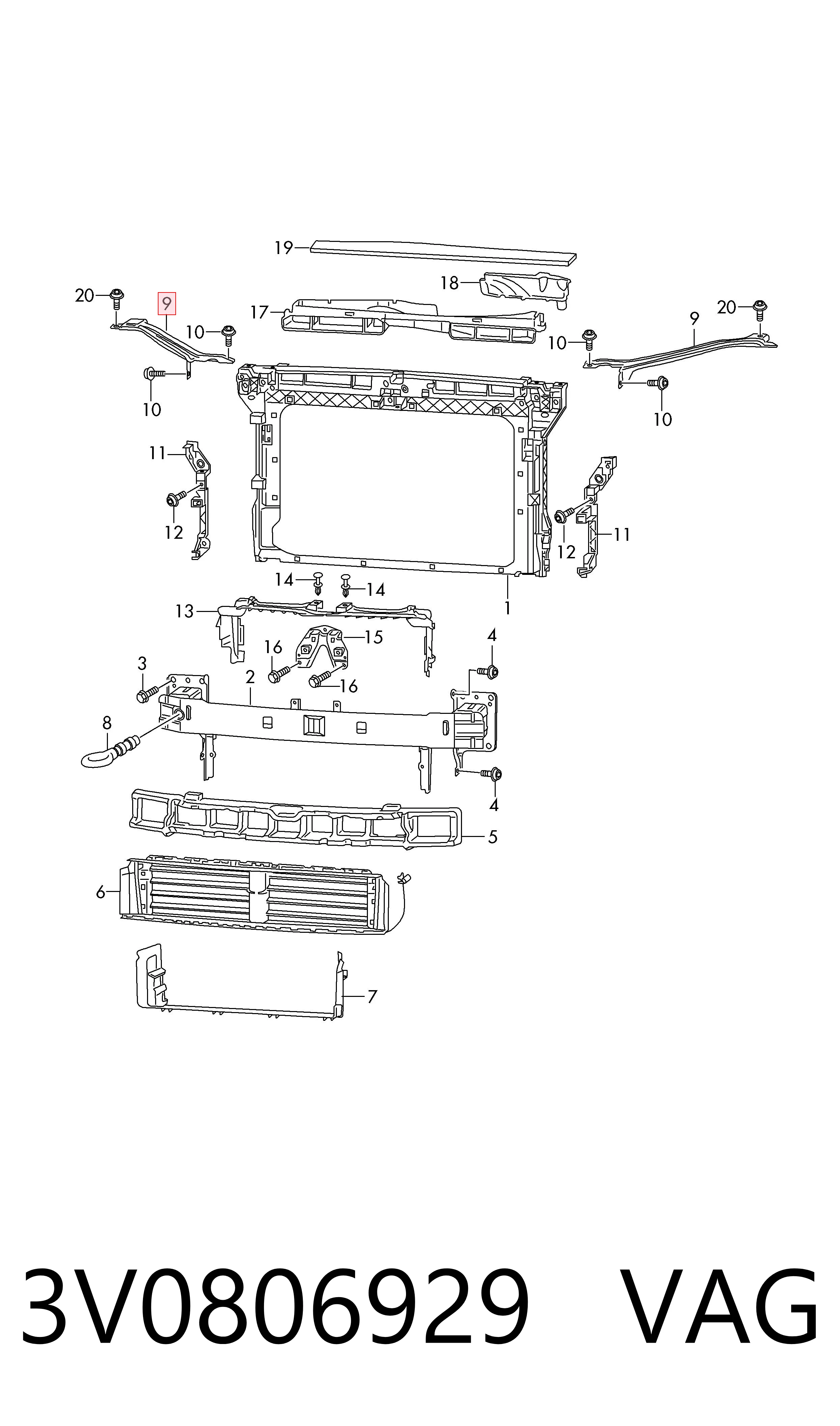 3V0806929 VAG Soporte superior del marco del radiador