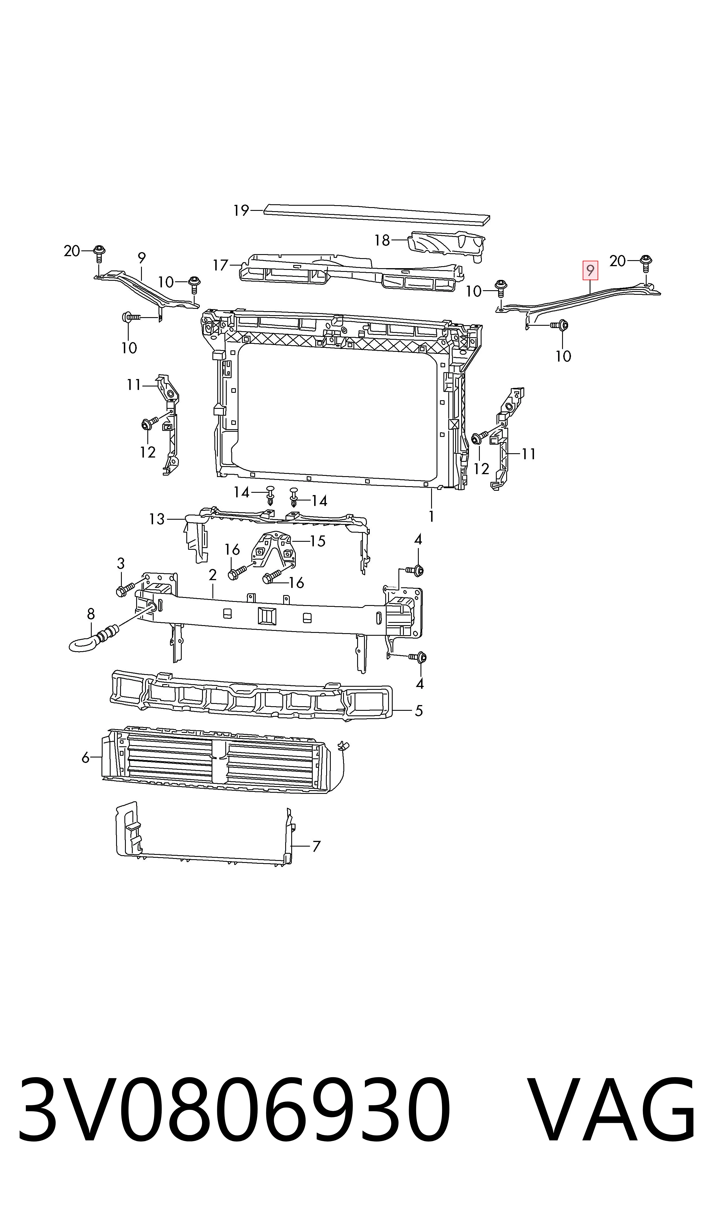 3V0806930 VAG Soporte superior del marco del radiador