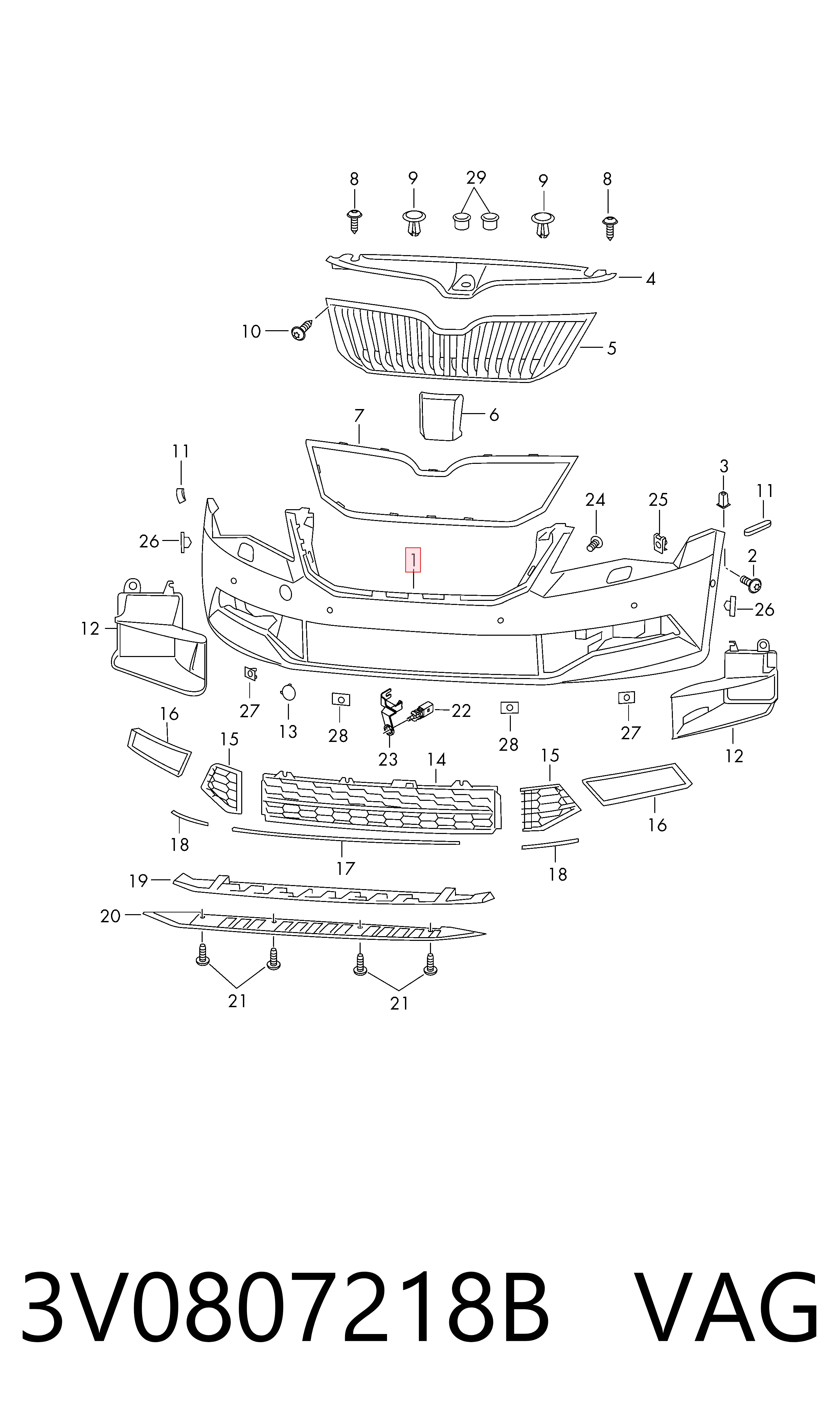 3V0807218B VAG Paragolpes delantero