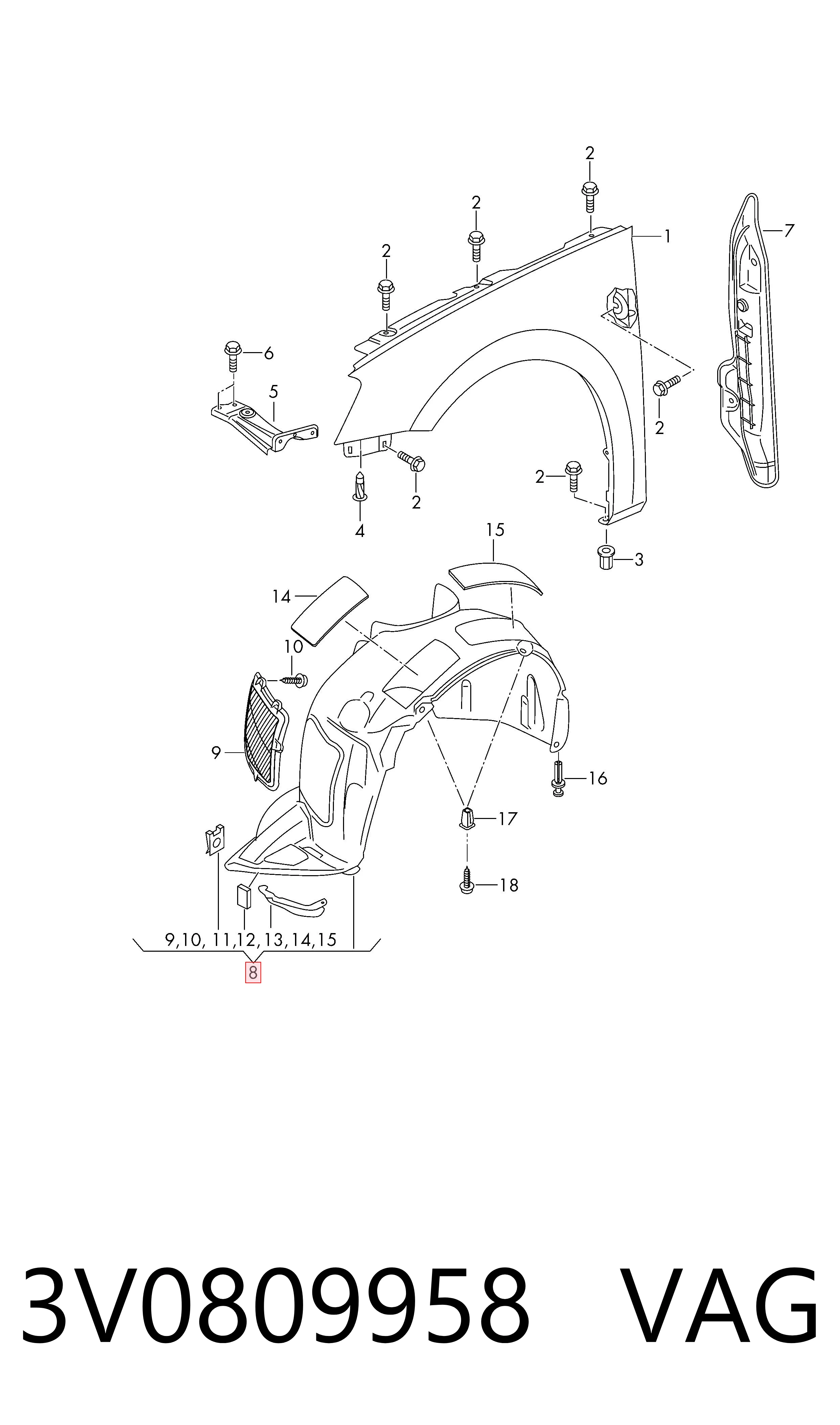 3V0809958 VAG Paso rueda delantero derecho