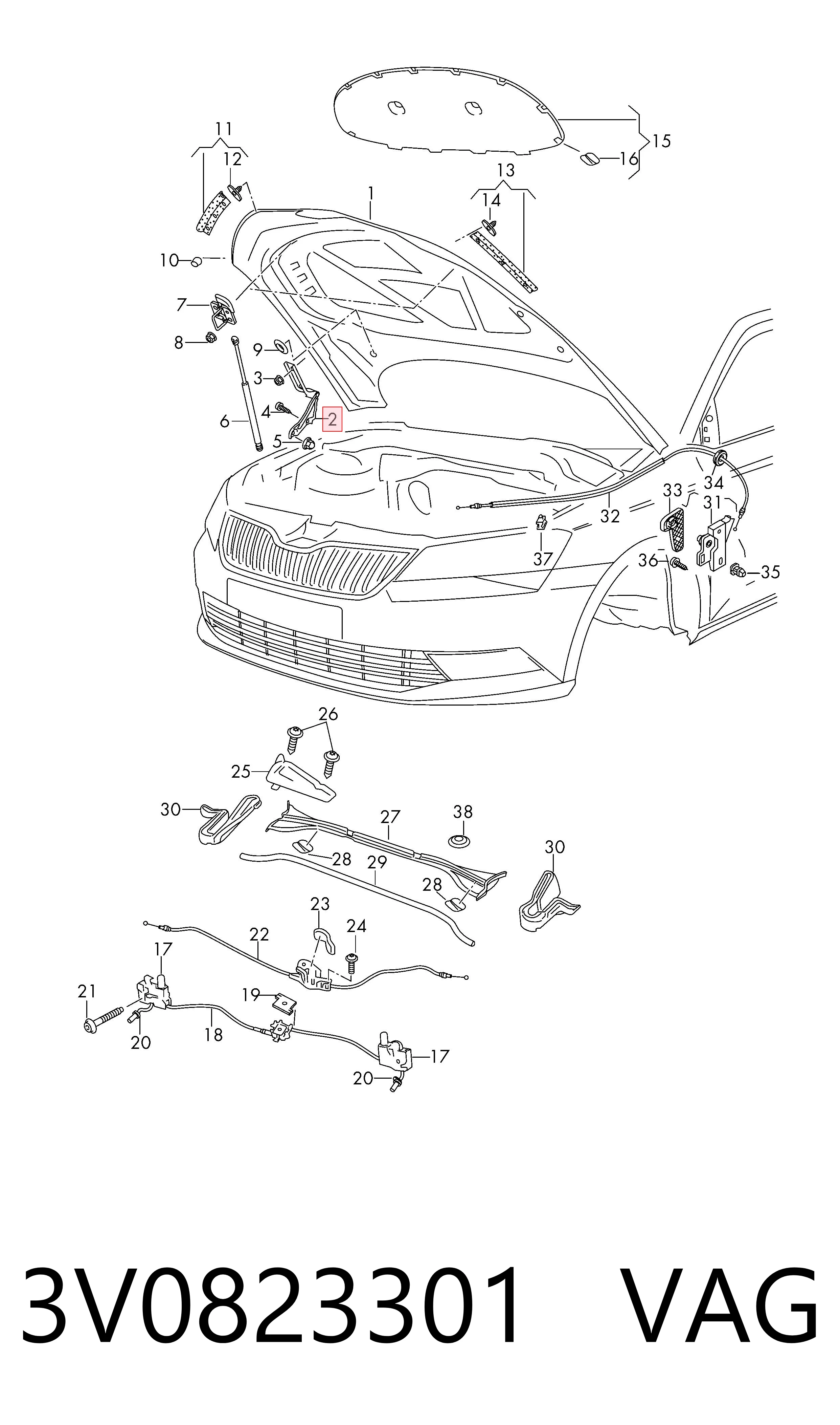 3V0823301 VAG Bisagra de capot izquierda