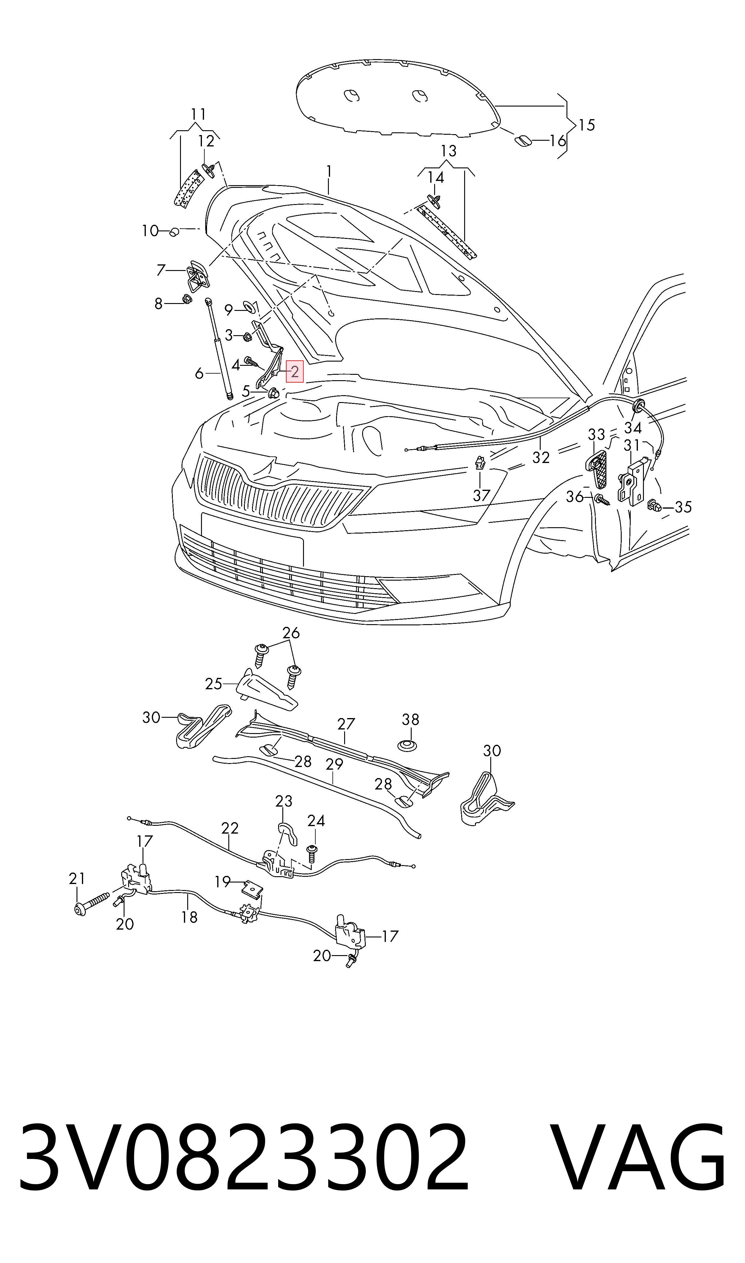 3V0823302 VAG Bisagra de capot derecha