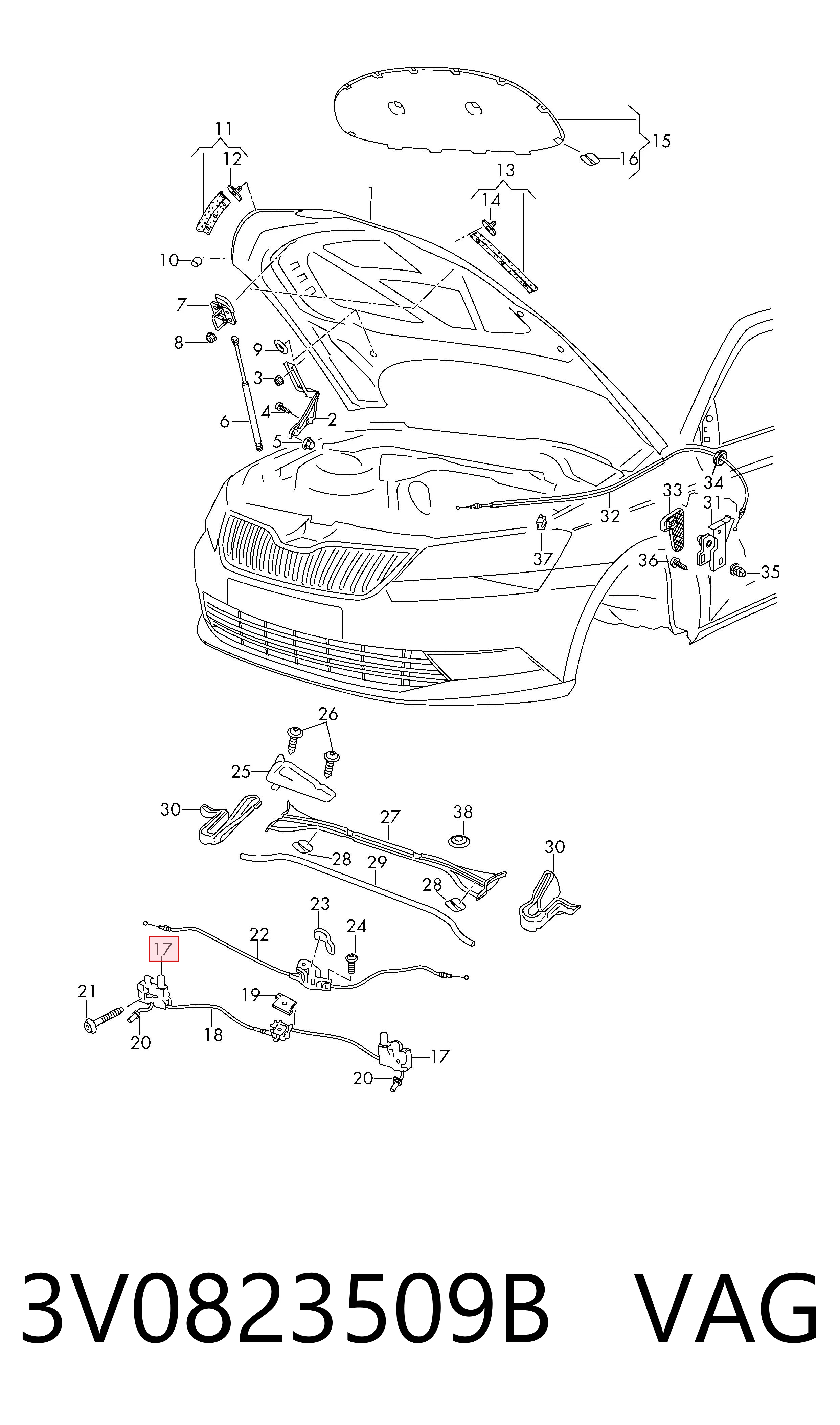 3V0823509B VAG Cerradura de Capot