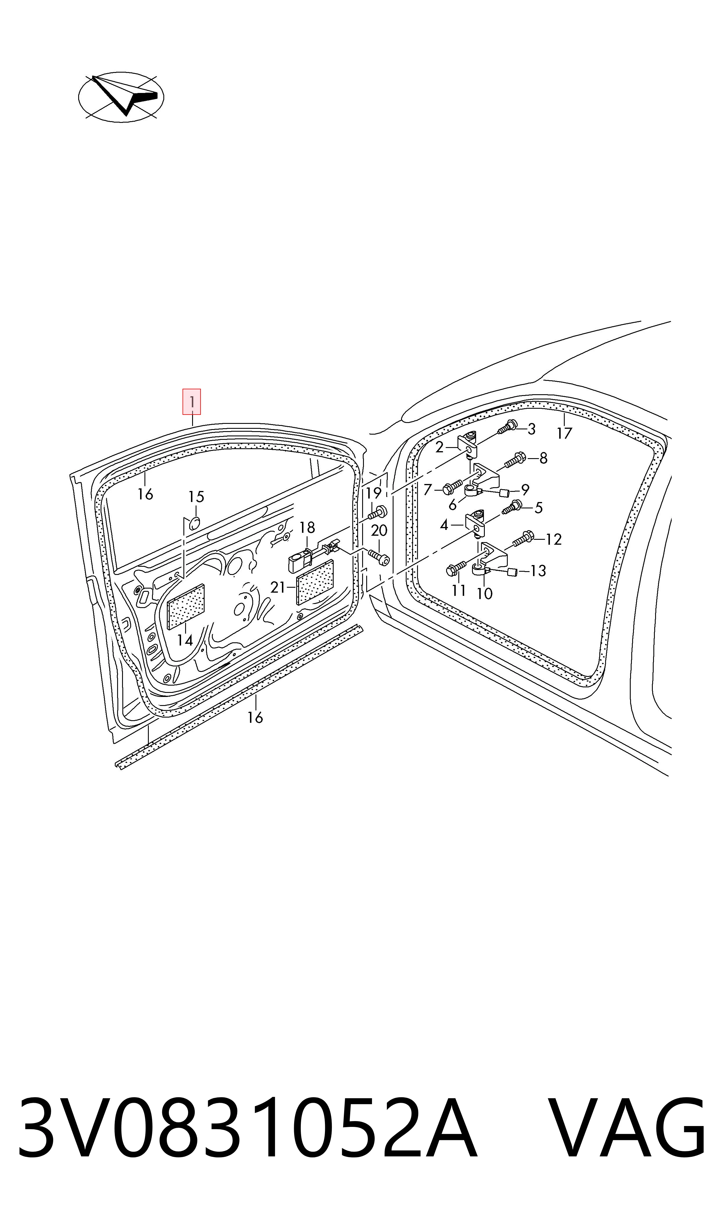 3V0831052A VAG Puerta delantera derecha