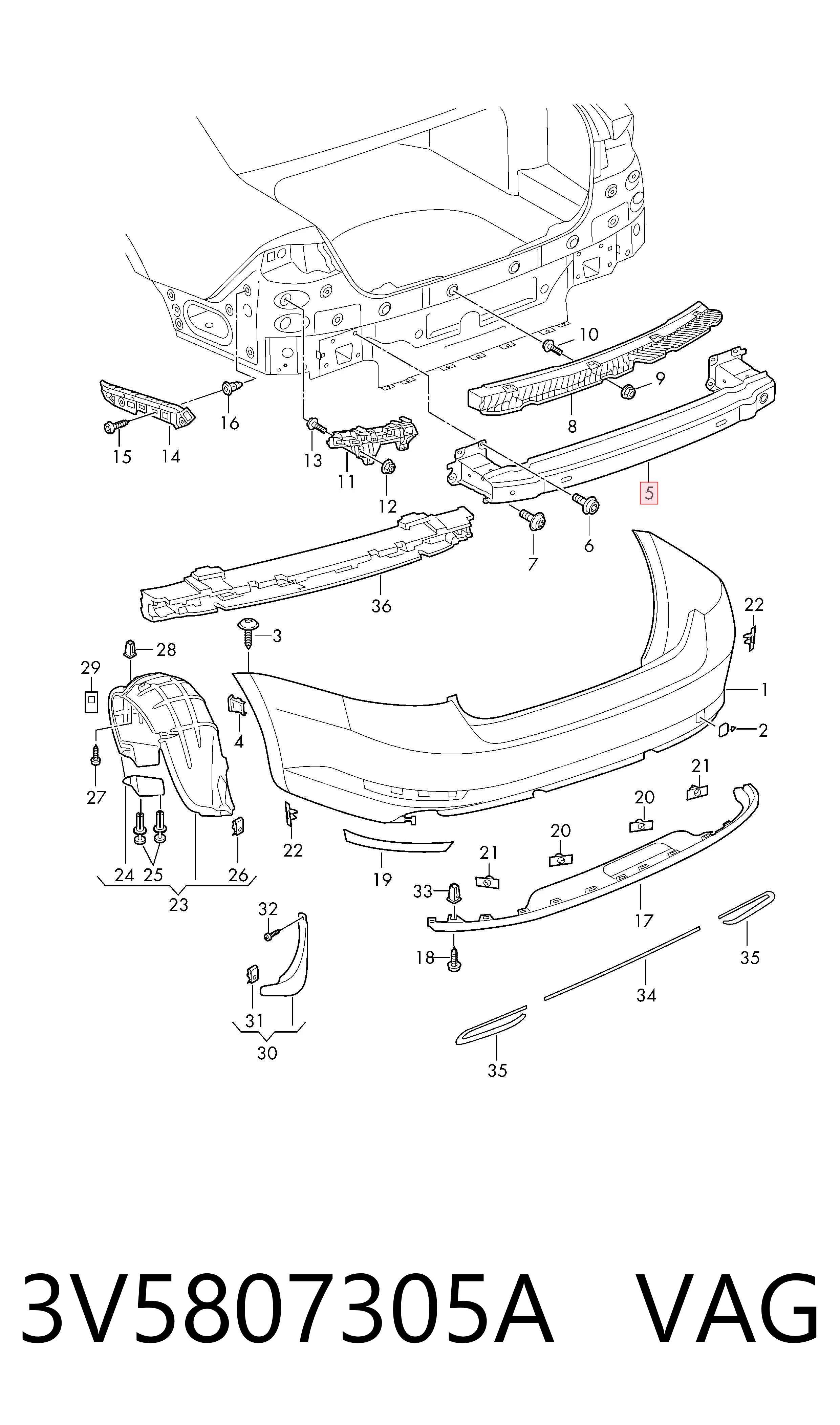 Refuerzo parachoques trasero para Skoda SuperB III 3V3