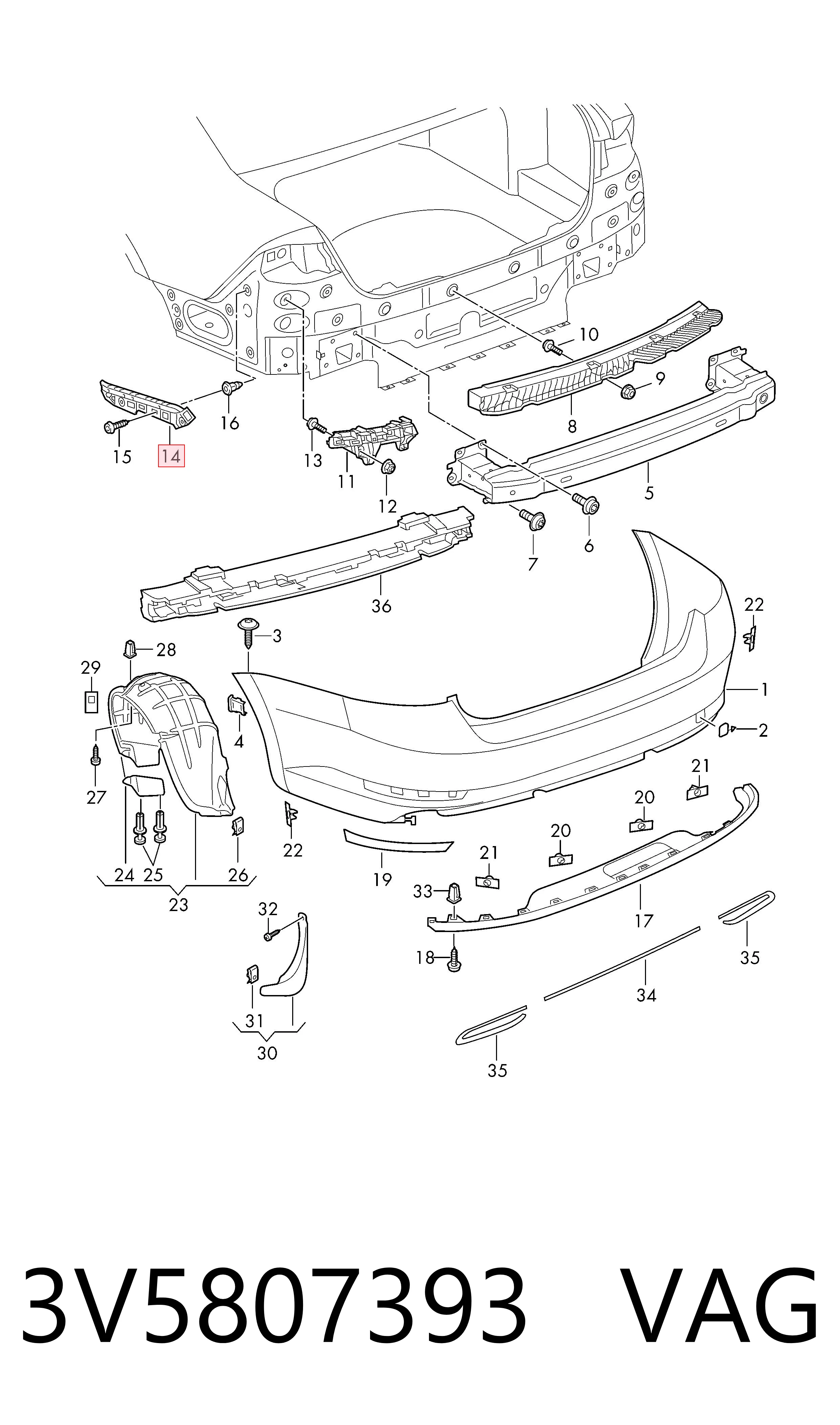 3V5807393 VAG Soporte delantero izquierdo para aleta delantera
