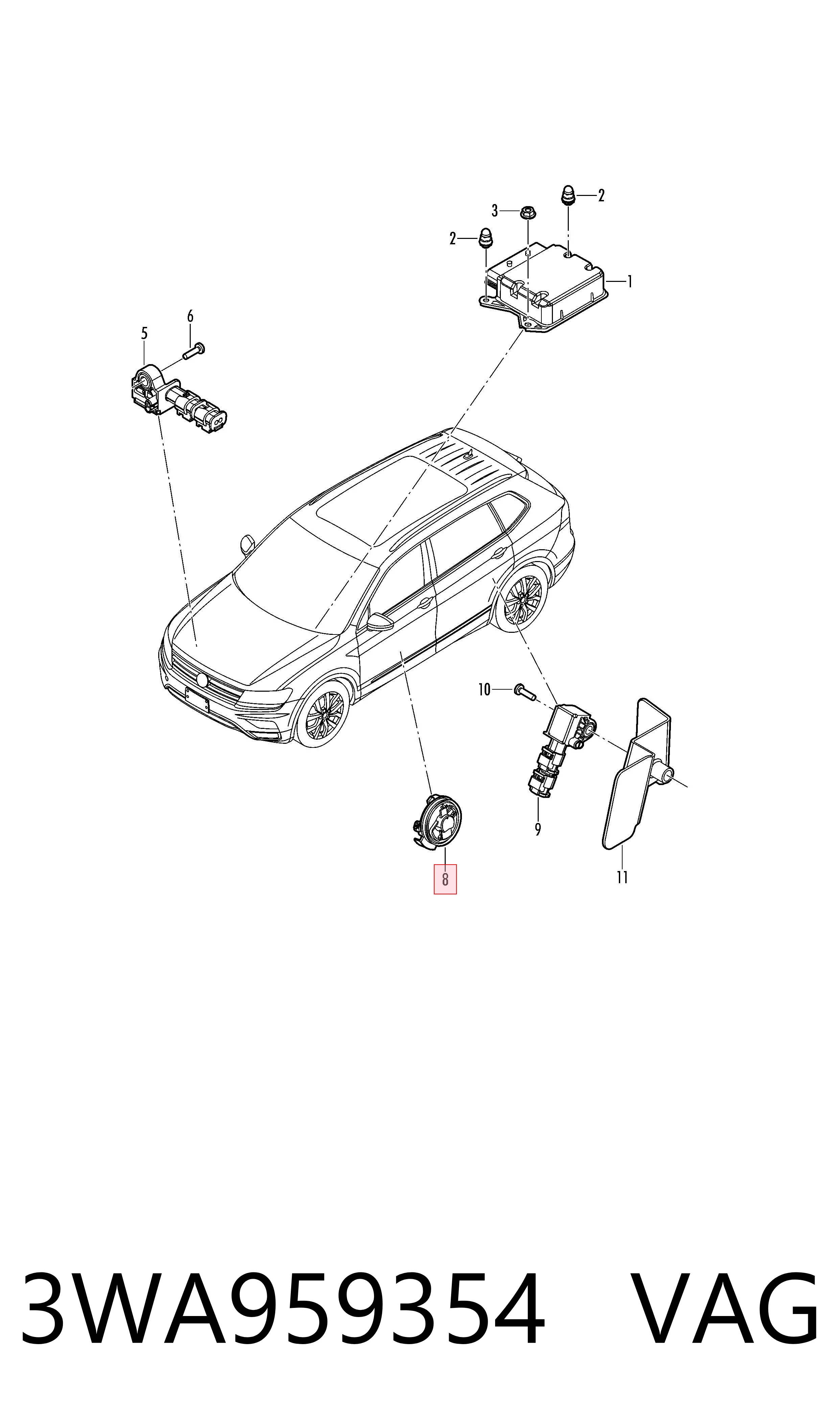 Sensor de airbag delantero VAG 3WA959354 precio, desde 88,57 EUR