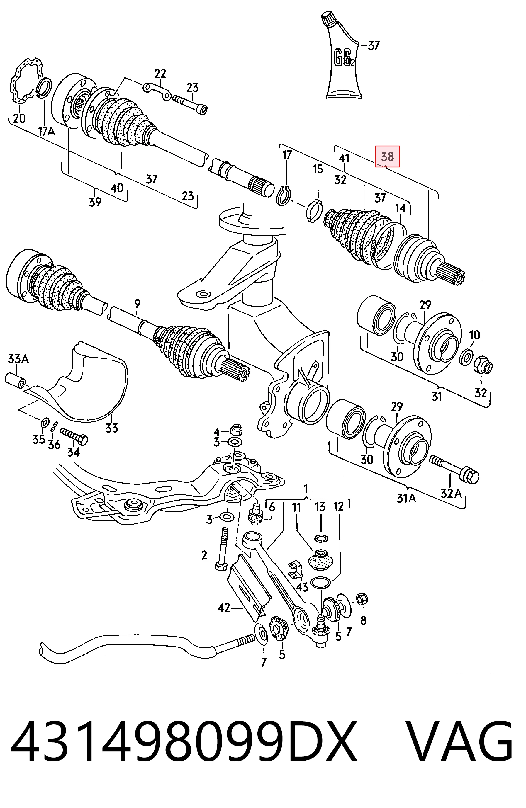 Junta homocinetica para Audi 100 43