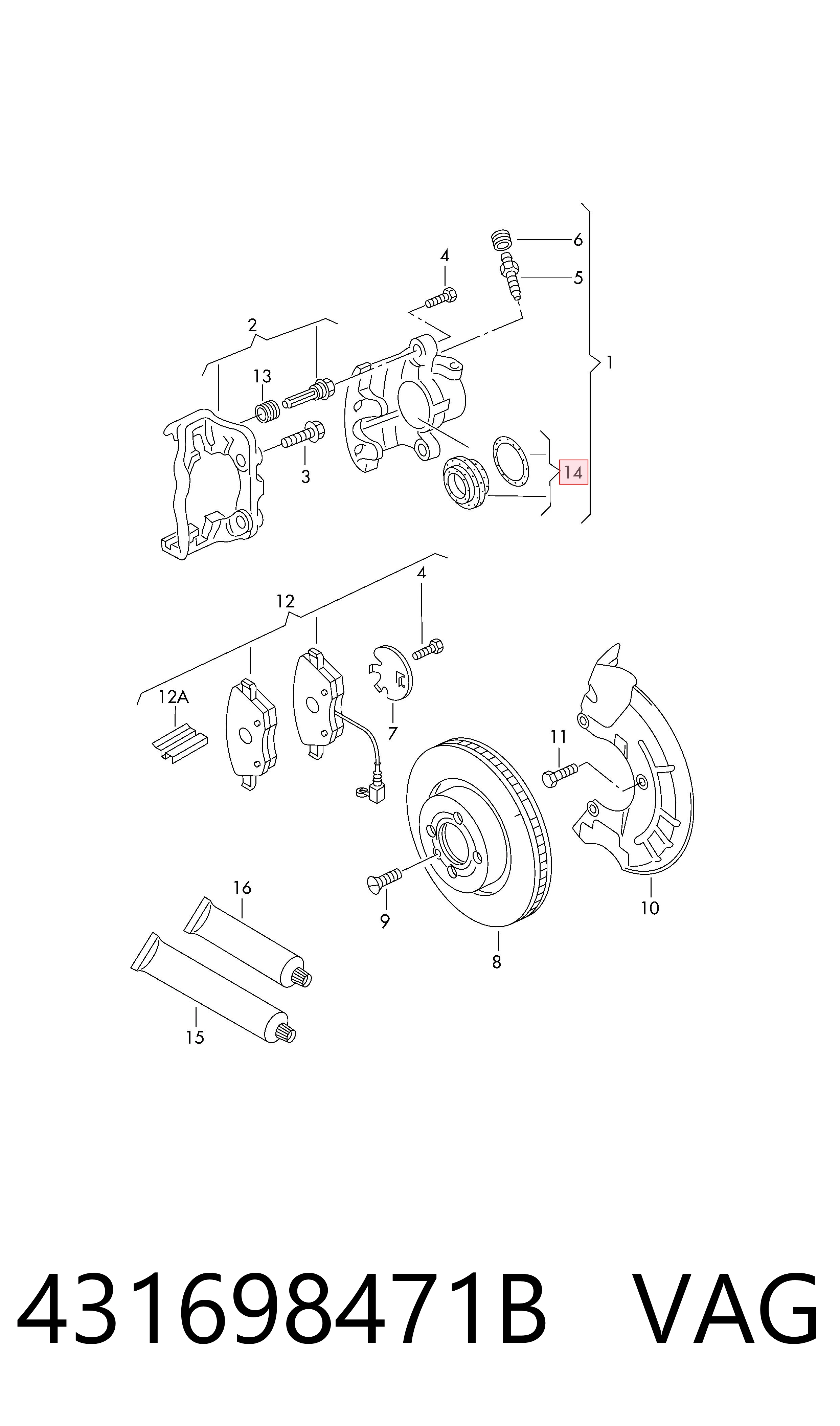 Kit de reparación, pinza de freno delantero VAG 431698471B precio, desde 5,81 EUR