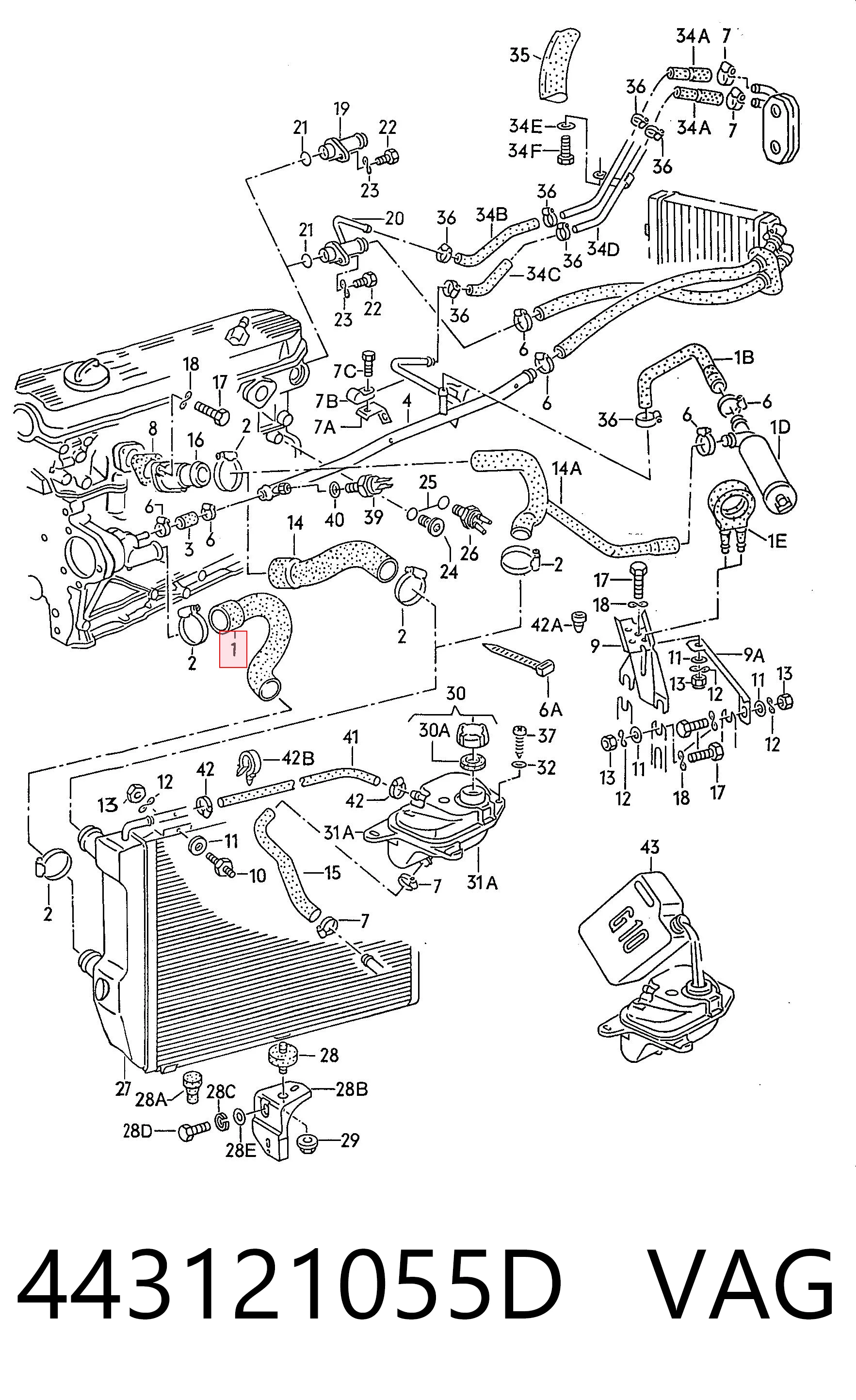 Manguera inferior del radiador VAG 443121055D precio, desde 8,30 EUR