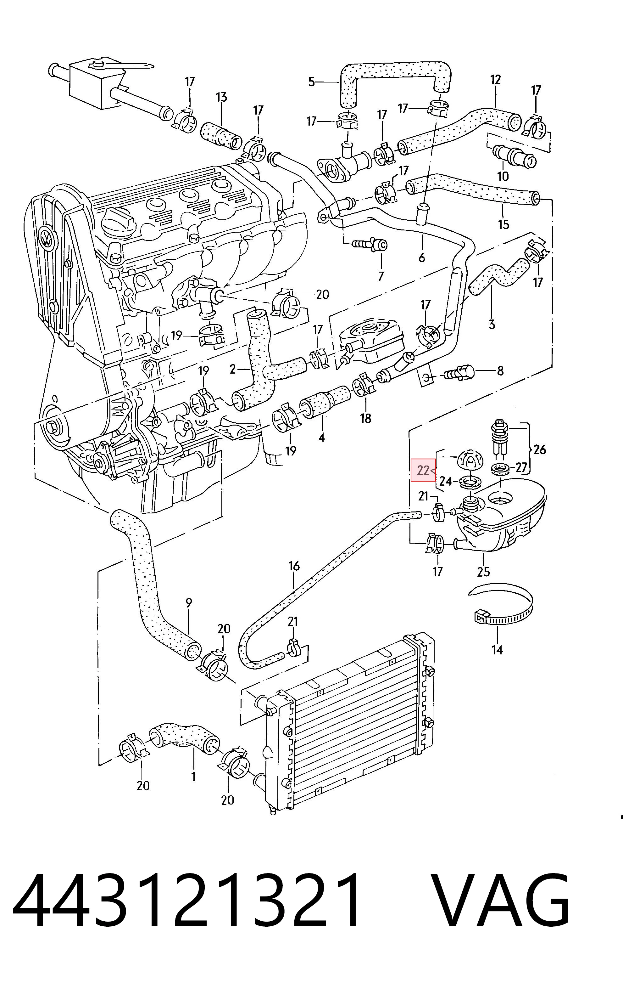 443121321 VAG Tapón del radiador de refrigerante
