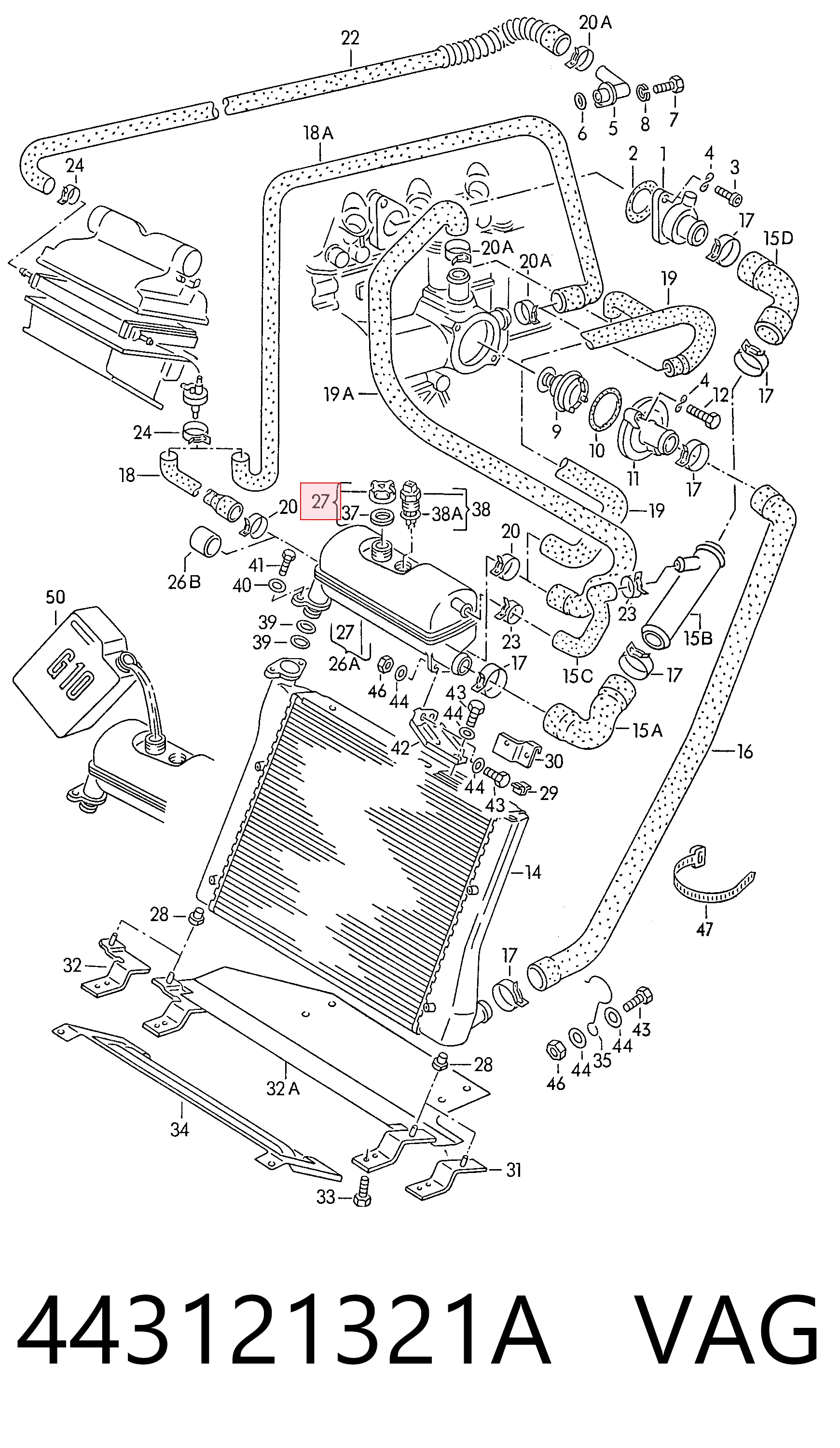 Tapón, depósito de refrigerante 443121321A VAG