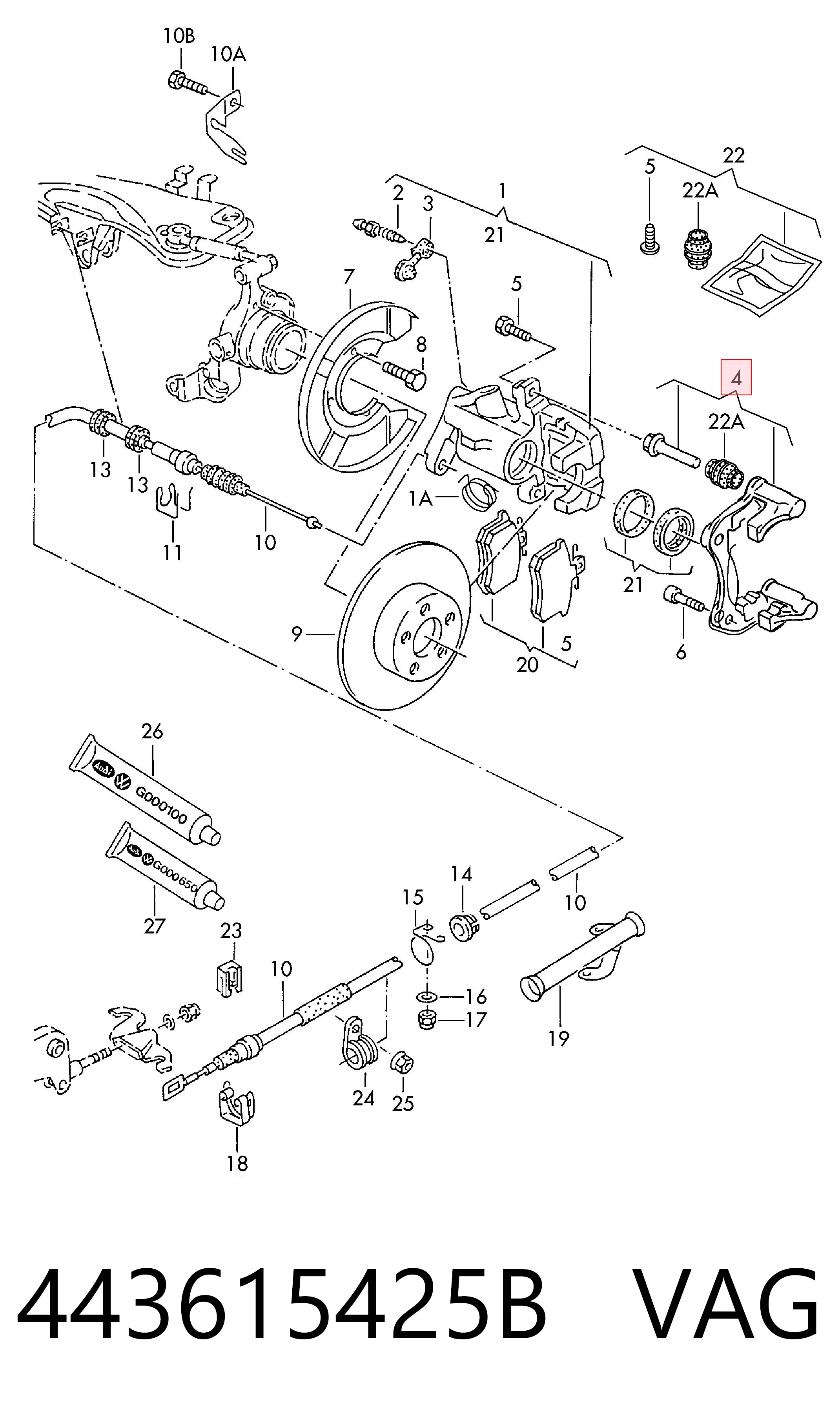 443615425B VAG Soporte de la pinza de freno trasera