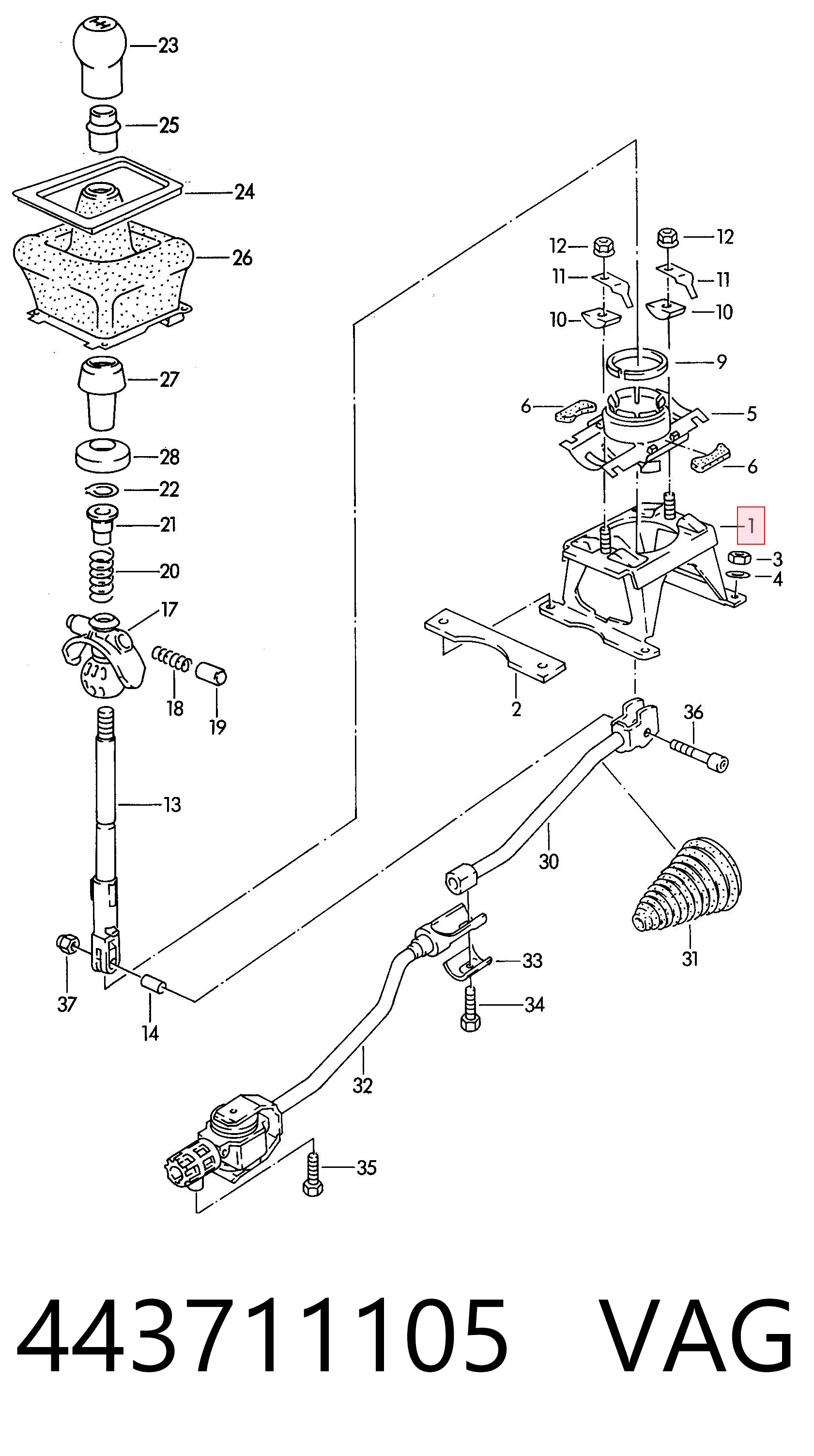 Soporte de la palanca selectora de la caja de cambios 443711105 VAG