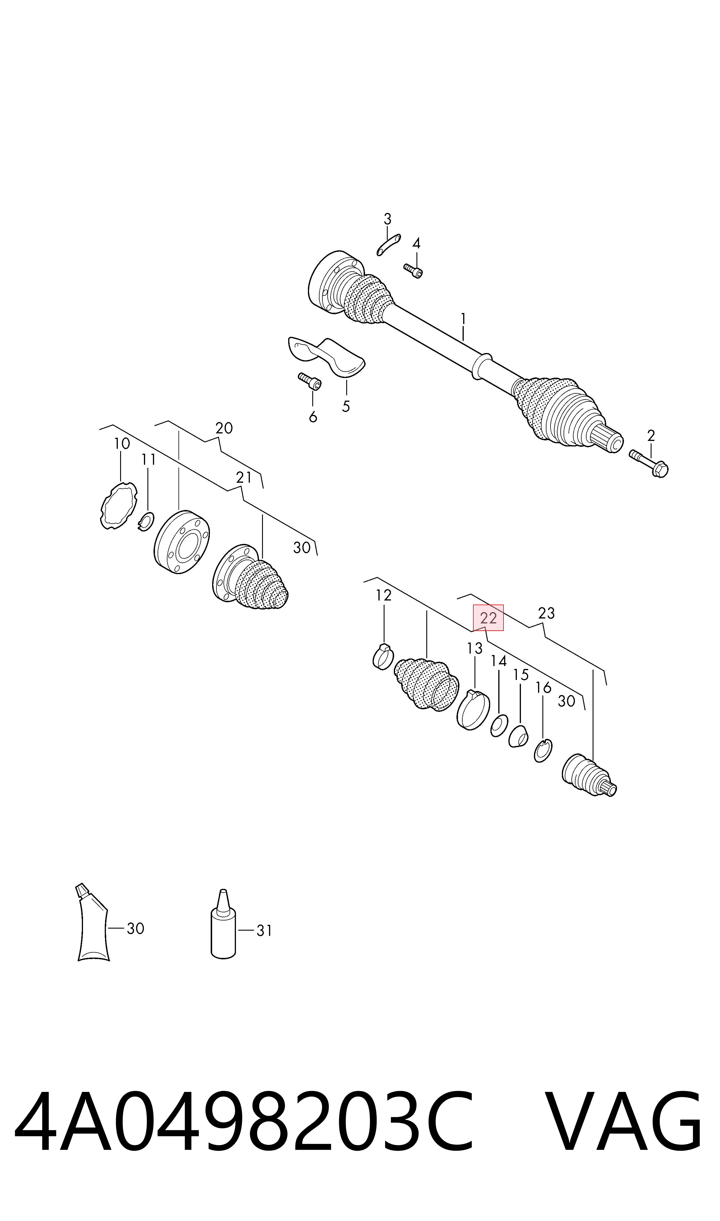 4A0498203C VAG Fuelle transmisión delantero exterior