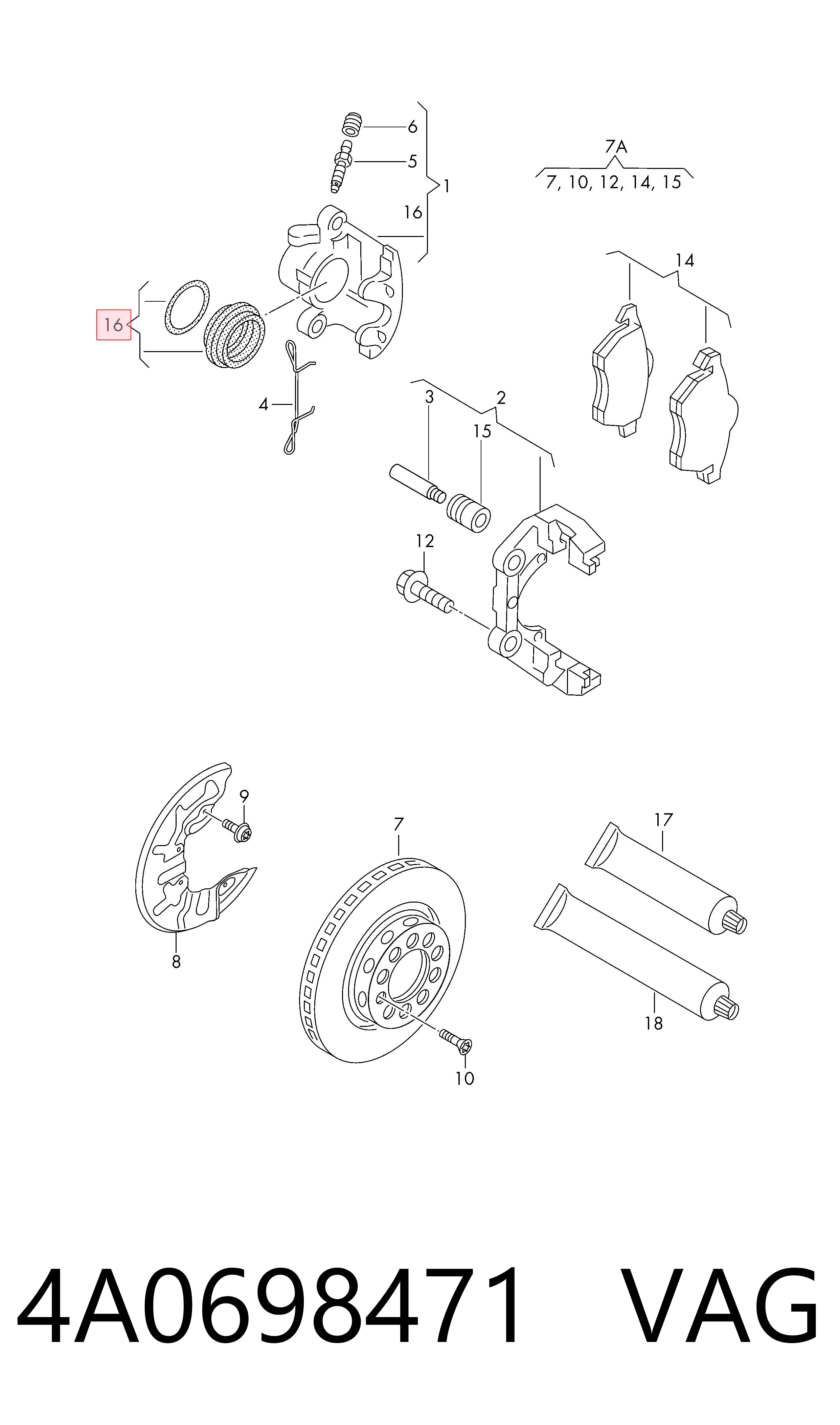 Kit de reparación, pinza de freno delantero VAG 4A0698471 precio, desde 10,79 EUR