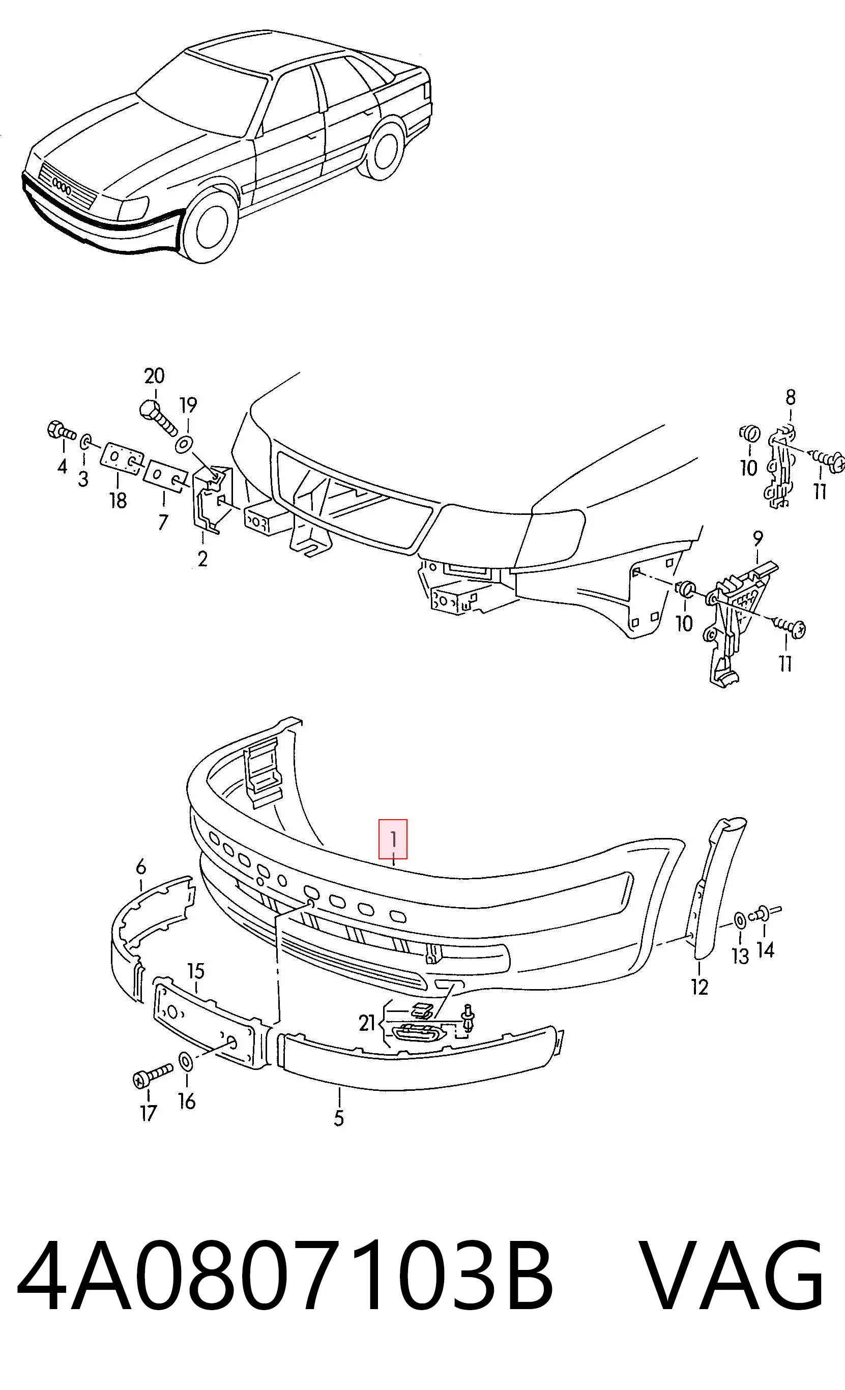 Paragolpes delantero para Audi 100 C4 4A2
