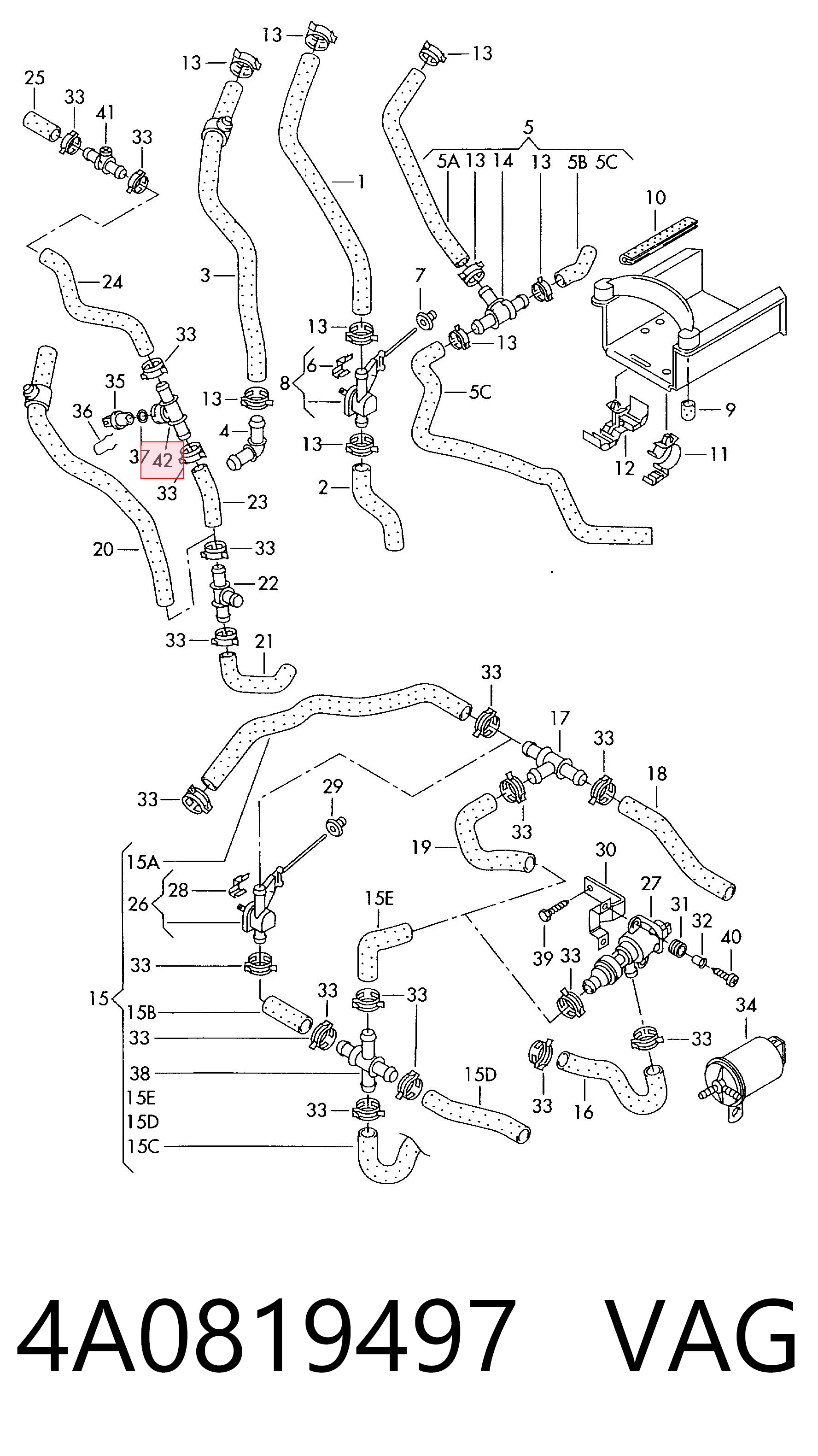 4A0819497 VAG Brida del sistema de refrigeración (triple unión)