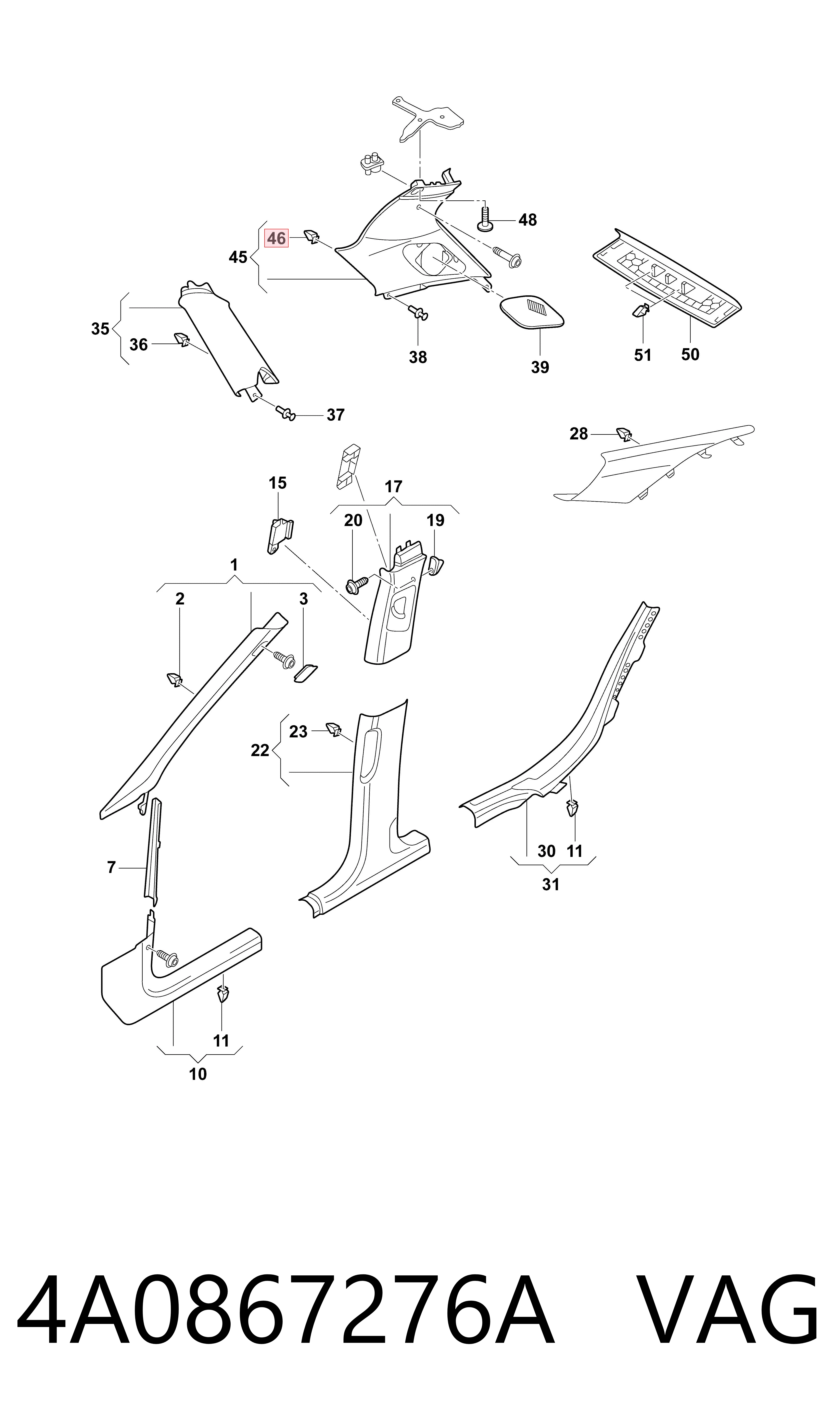 4A0867276A VAG Clip de tapicería de la tapa del maletero