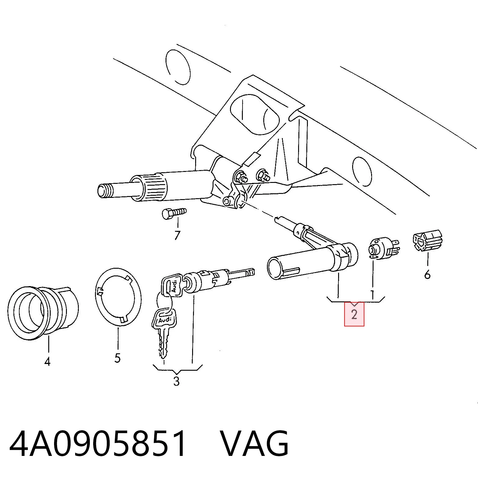 Cerradura de encendido 4A0905851 VAG