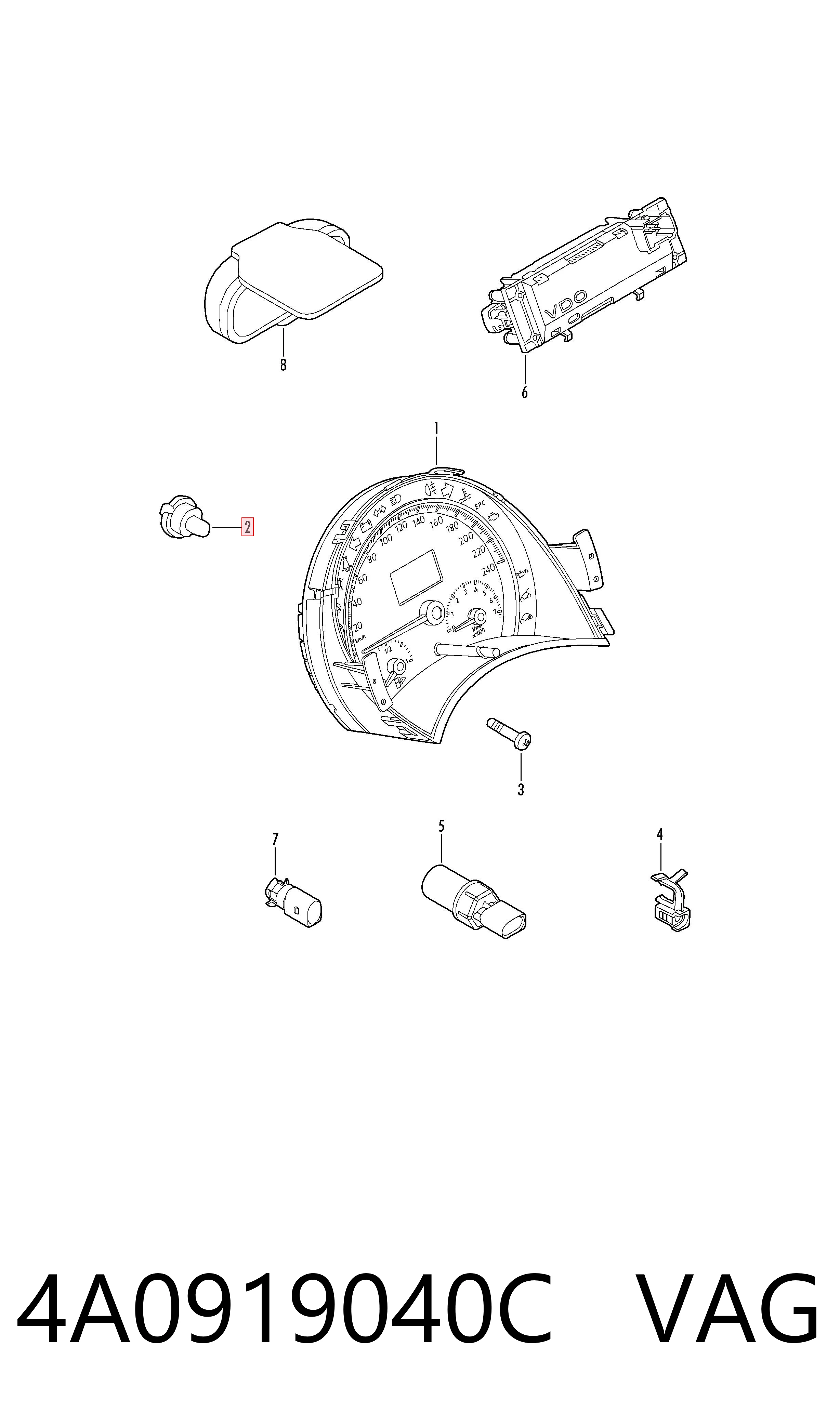 893919040 Porsche Lámpara del tablero de instrumentos