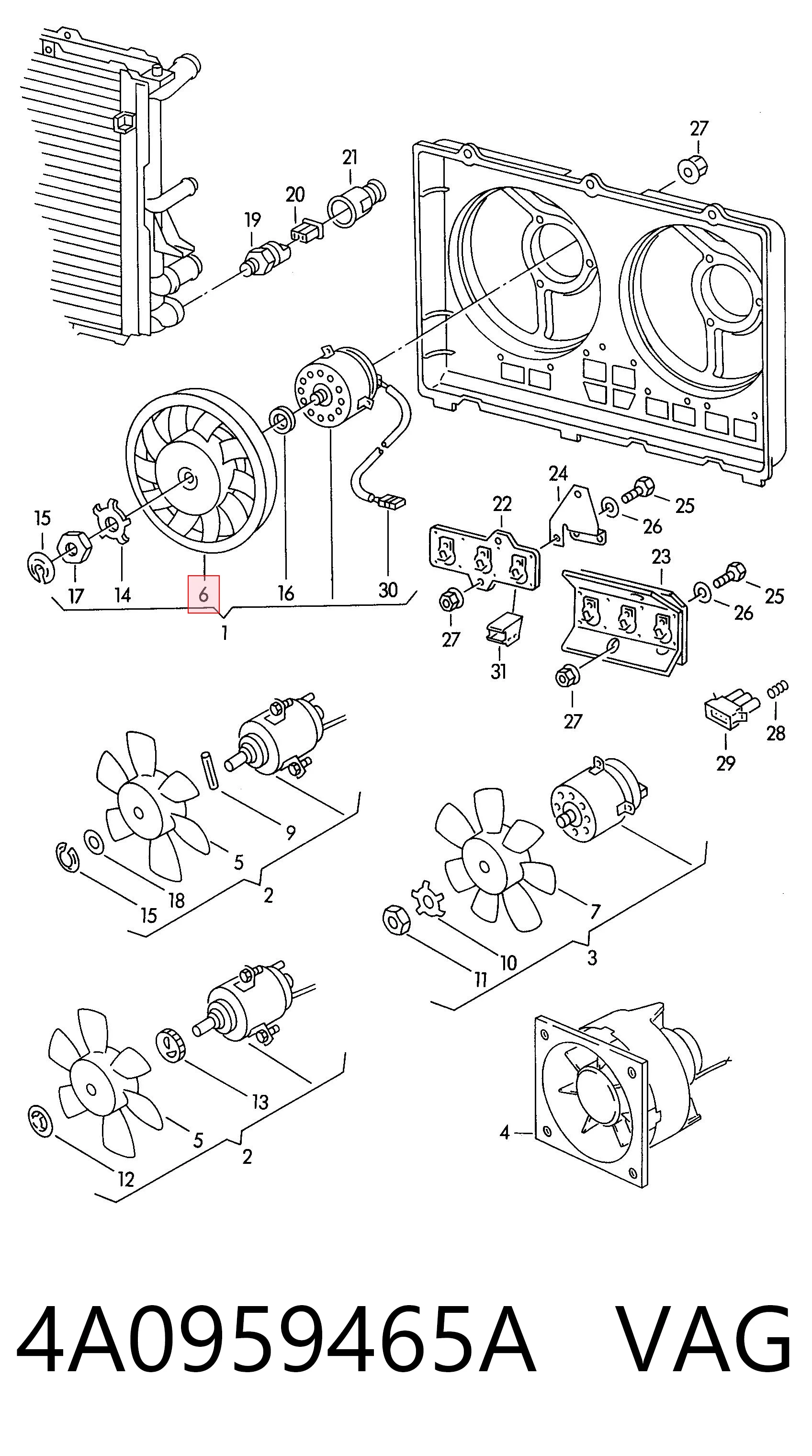 4A0959465A VAG Ventilador derecho del radiador de refrigeración