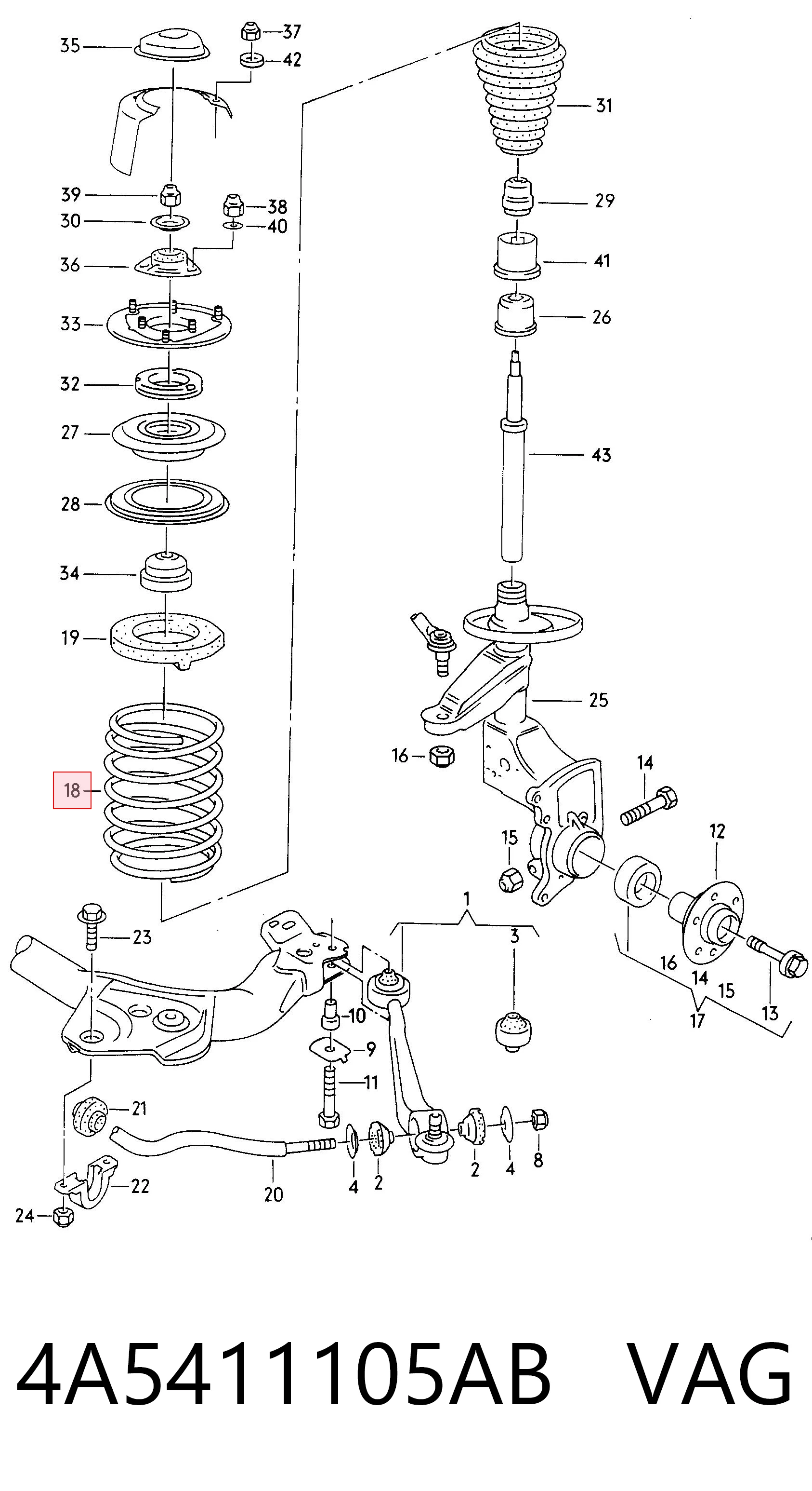 Muelle delantero 4A5411105AB VAG