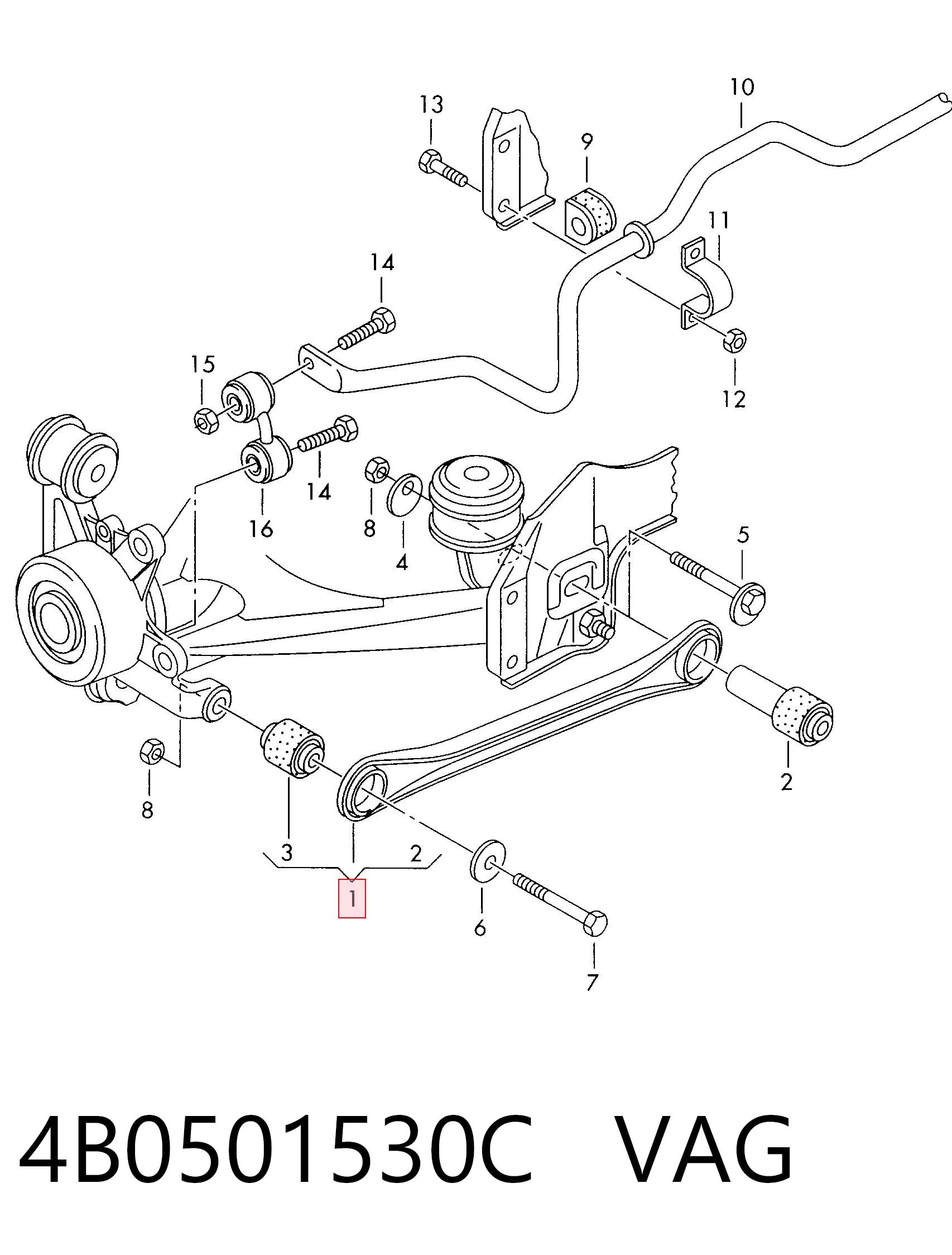 4B0501530C VAG Brazo transversal de suspensión trasera